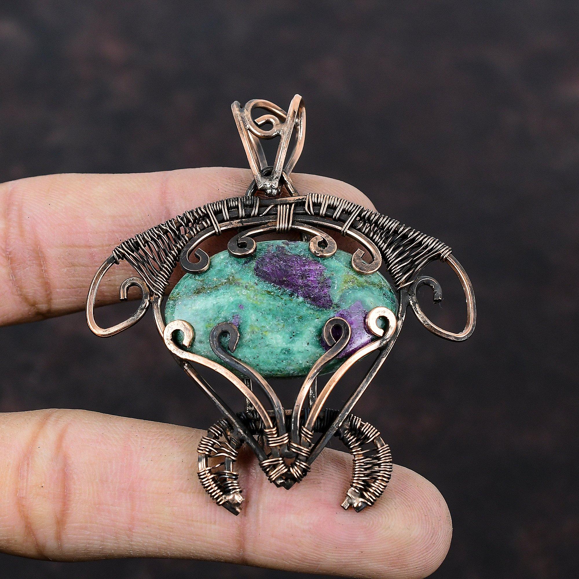 Ruby Fuchsite Pendant Copper Wire Wrapped Gemstone Jewelry Handmade Unique Pendant Tortoise Pendant Copper Wire Wrapped Pendant Gift For Mom