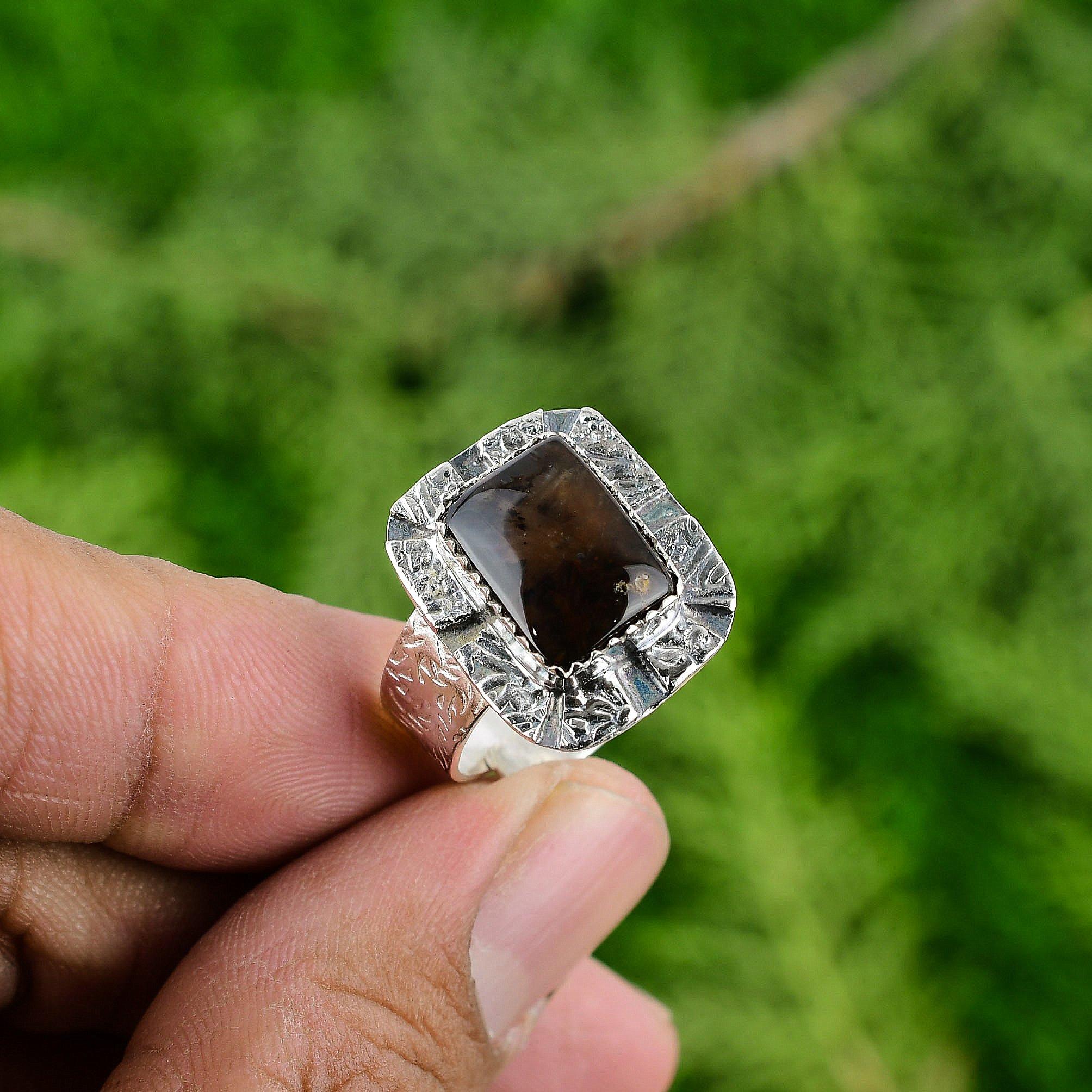 Распродажа ко Дню женщин Кольцо-солитер из стерлингового серебра 925 пробы с камнем Медовый Дендритовый Опал