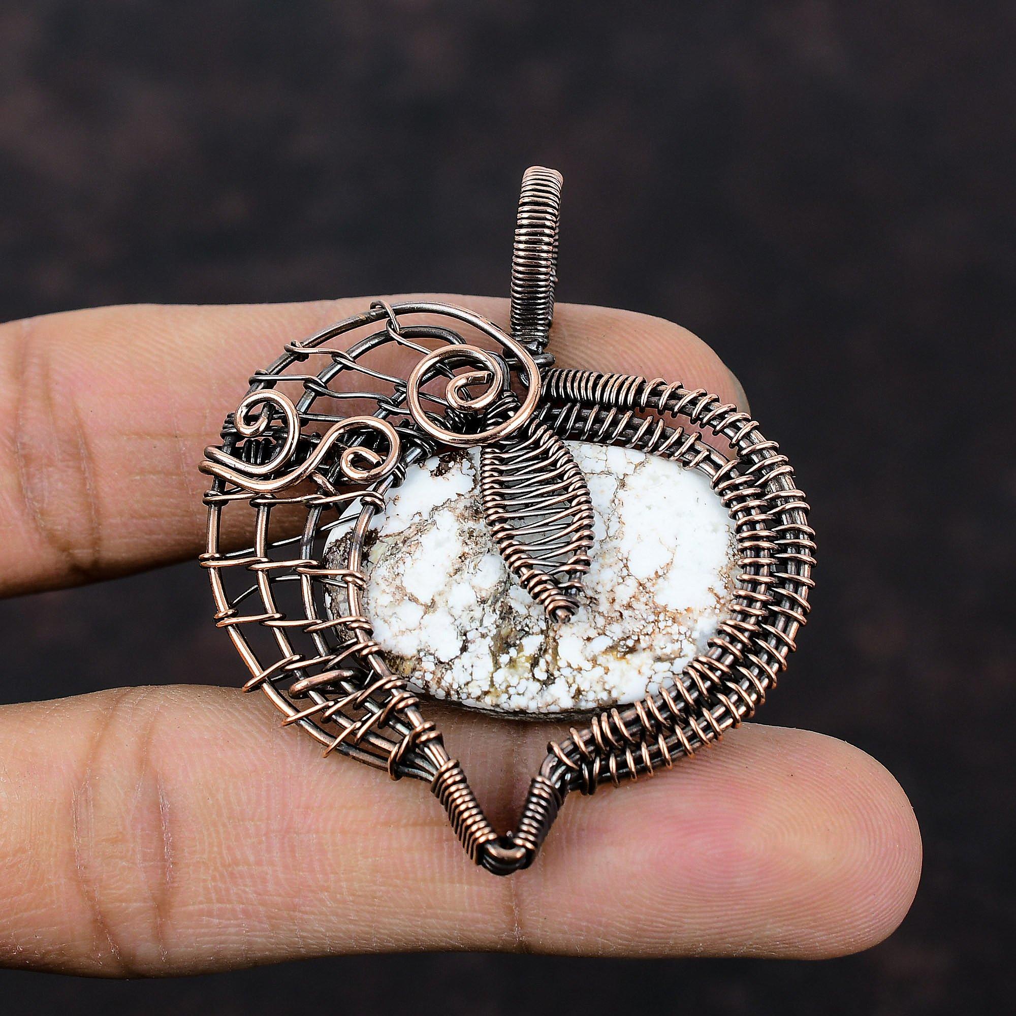 Подвеска из магнезита Wild Horse, обернутая медной проволокой, потрясающая подвеска из драгоценных камней, обернутая проволокой, ювелирное изделие, подарок для нее, медные украшения ручной работы