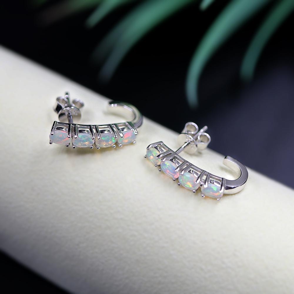 Серьги-гвоздики из стерлингового серебра 925 пробы, натуральный опал, драгоценный камень, 8 шт., опал огранки, 3*4 мм, изысканные украшения для женщин, подарок жене