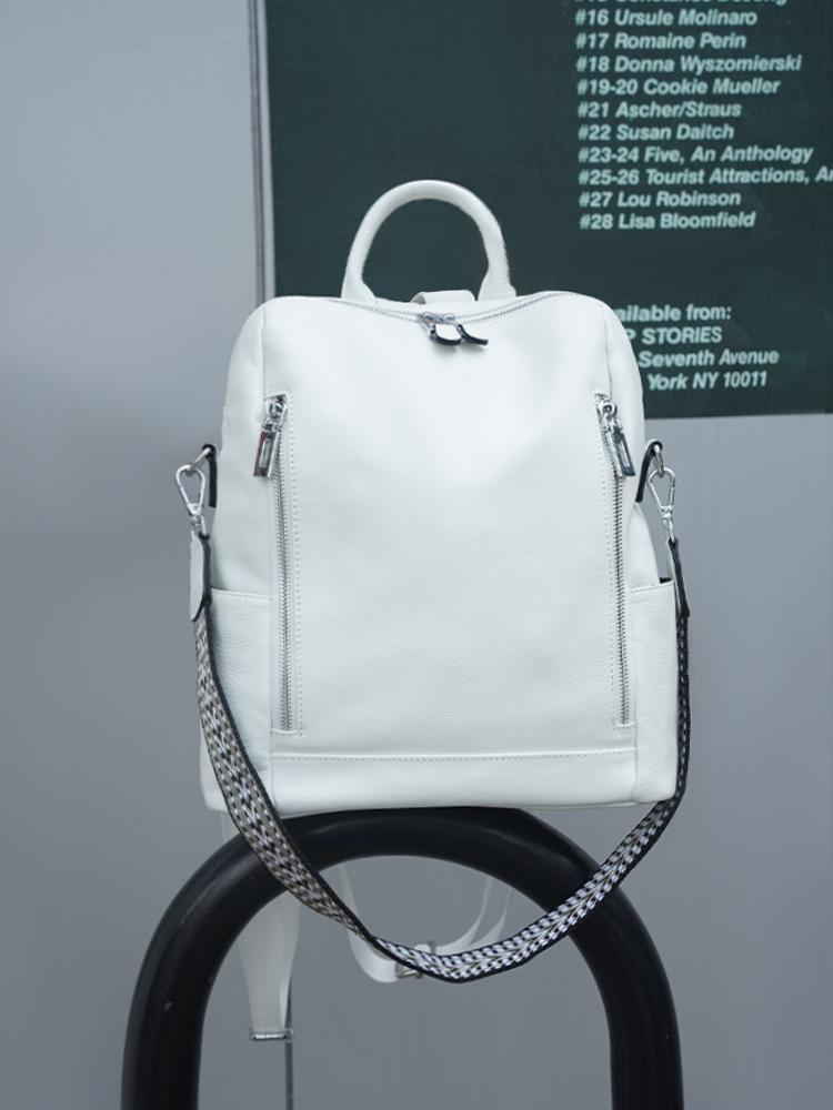 Zency Fashion Genuine Leather Backpack Multi-pocket Design Travel Convertible Shoulder Bag