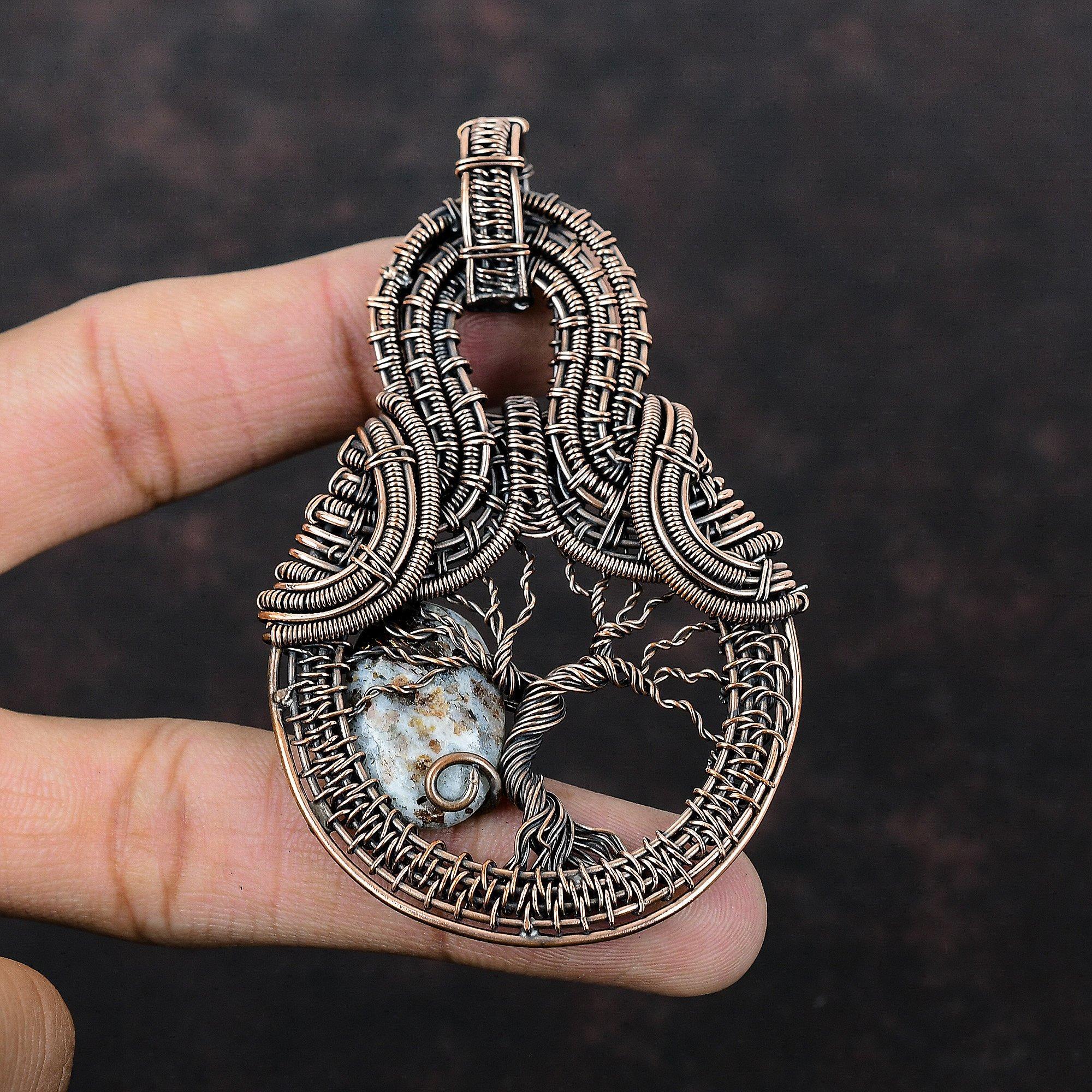 Подвеска из астрофиллита «Дерево жизни», обернутая медной проволокой, подвеска из драгоценного камня, медные украшения, подвеска ручной работы, обернутая проволокой, подарок для матери