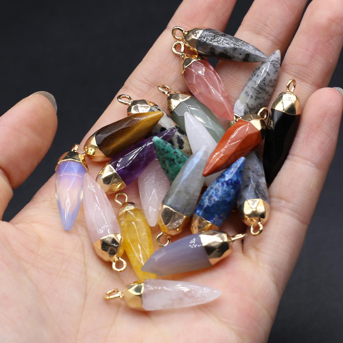 1 шт., ручная резная каменная подвеска в форме пули, подвески из натурального камня и кристаллов для ожерелья «сделай сам», ювелирные аксессуары 27x8 мм