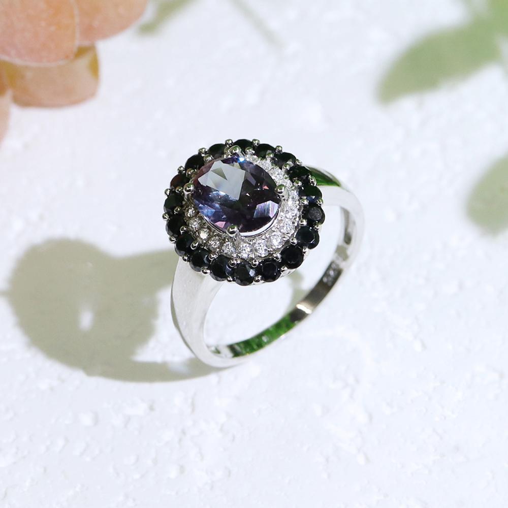 925 Sterling Silver Chic Ring with Created Alexander Color Change Stone Fine Jewelry for Women Wife Mom Nice Birthday Gift