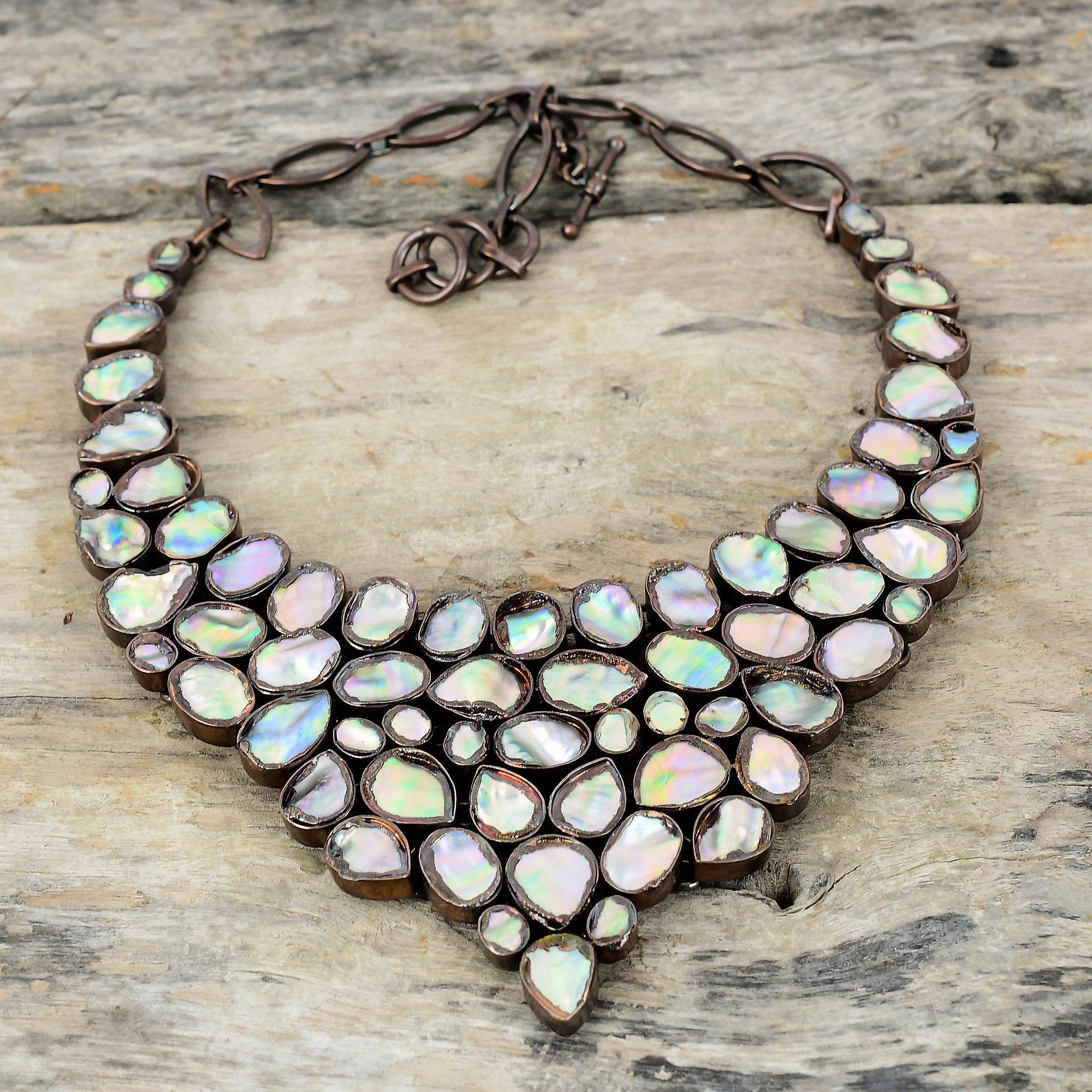 Грубое ожерелье из ракушки морского ушка, медное ожерелье, полученное электроформованием, регулируемая цепочка, ожерелье, ювелирные изделия ручной работы, ожерелье из натурального драгоценного камня, подарок для мамы