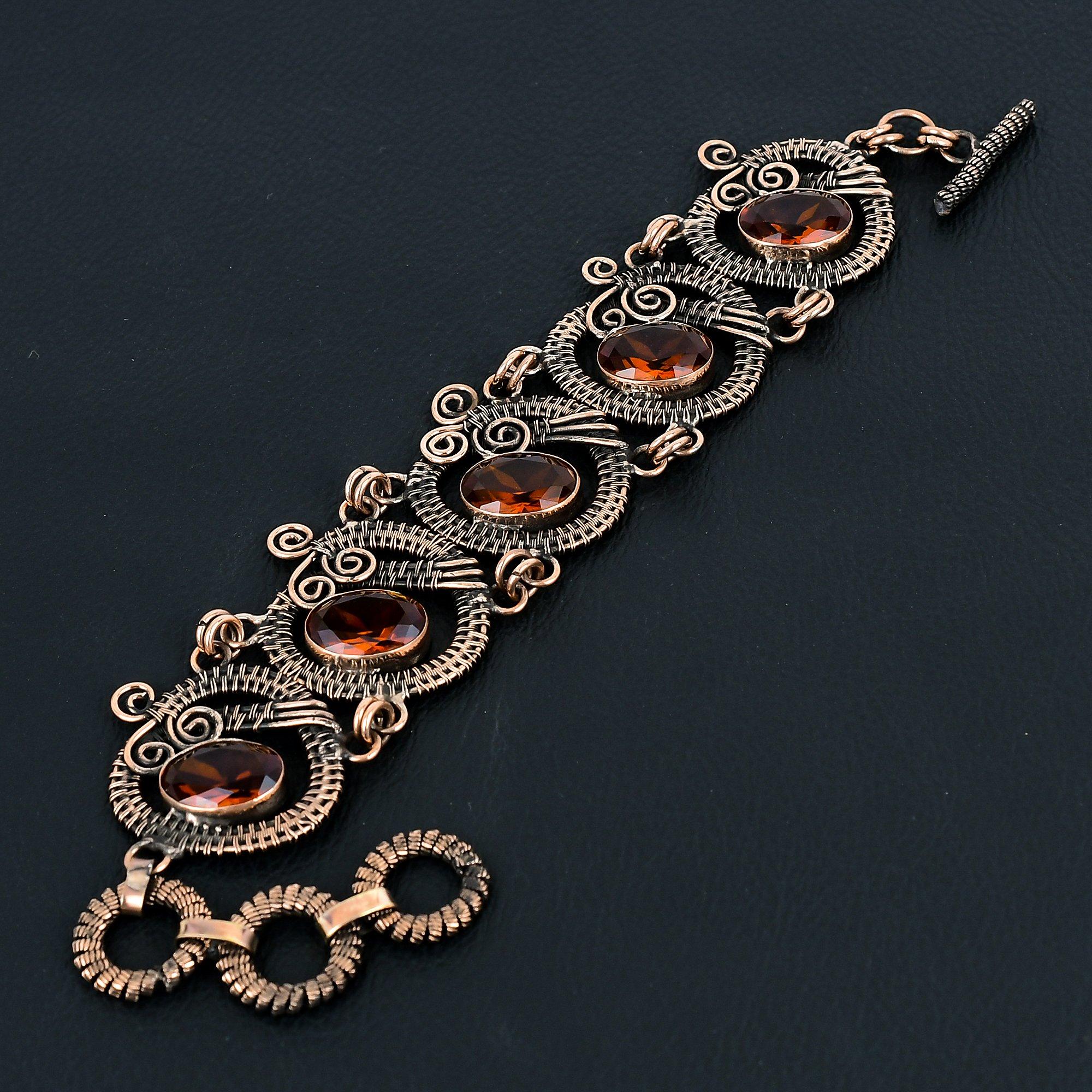 Garnet Gemstone Handmade Pure Copper Wire Wrapped Amazing Jewelry Bracelet