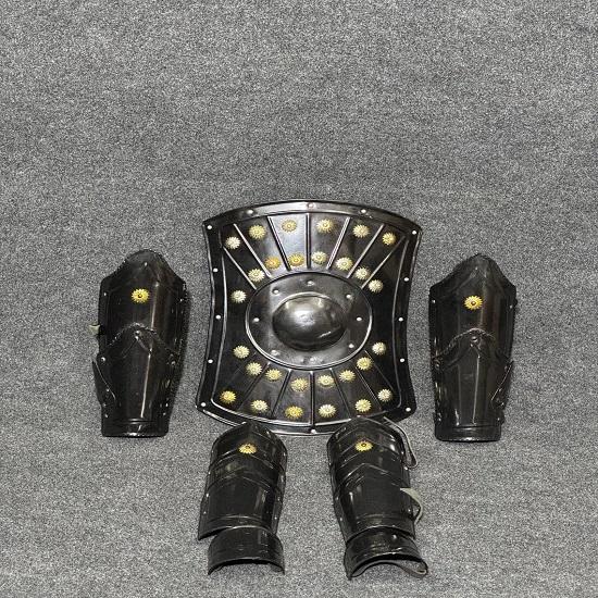 Средневековый стальной нагреватель Коллекционный щит Черный наруч и защита ног Стальная защита для LARP Косплей.