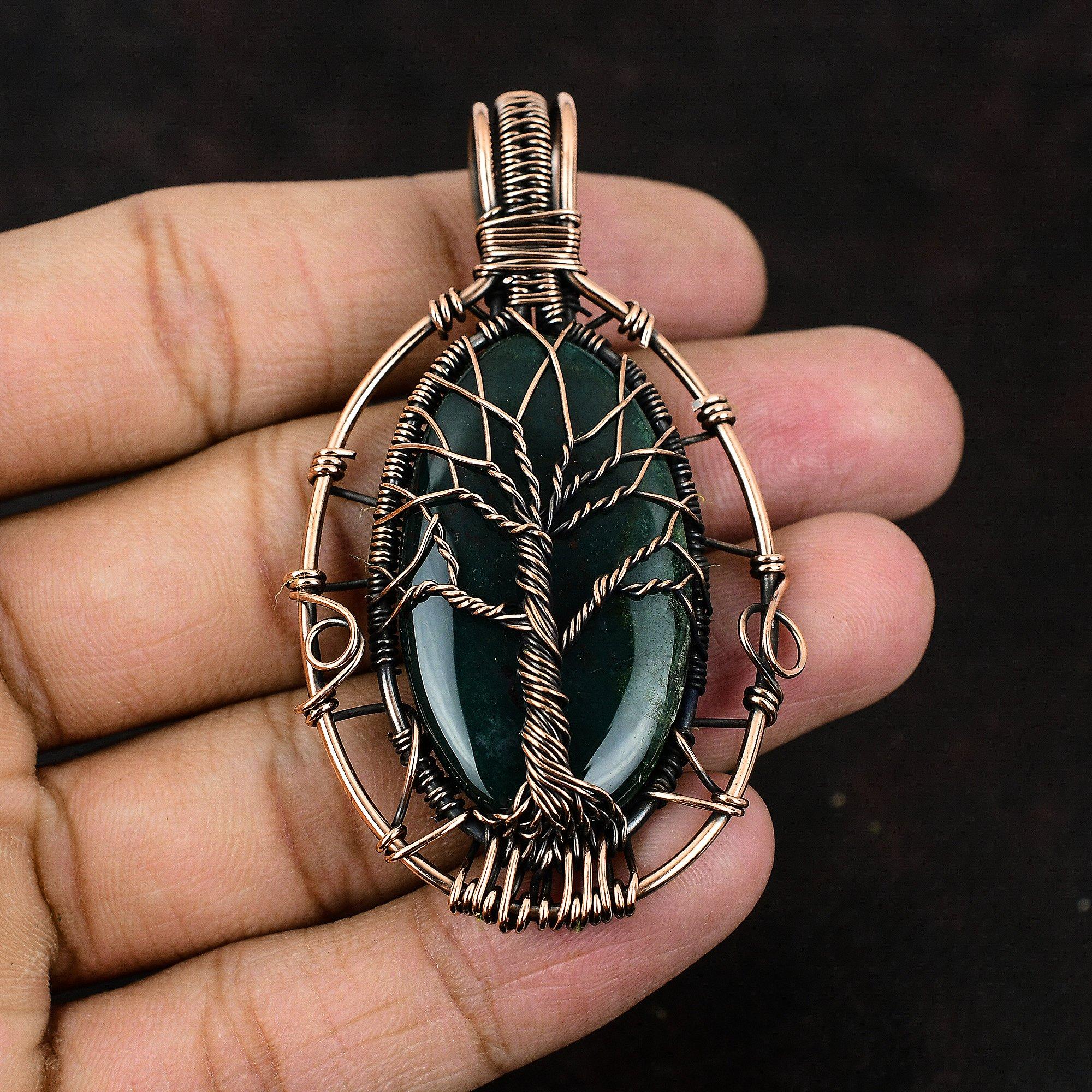 Кулон «Дерево жизни» с кровавым камнем, обернутый медной проволокой, дизайнерский кулон, драгоценный камень, кулон ручной работы, настоящее ювелирное изделие из кровавого камня, подарок для нее