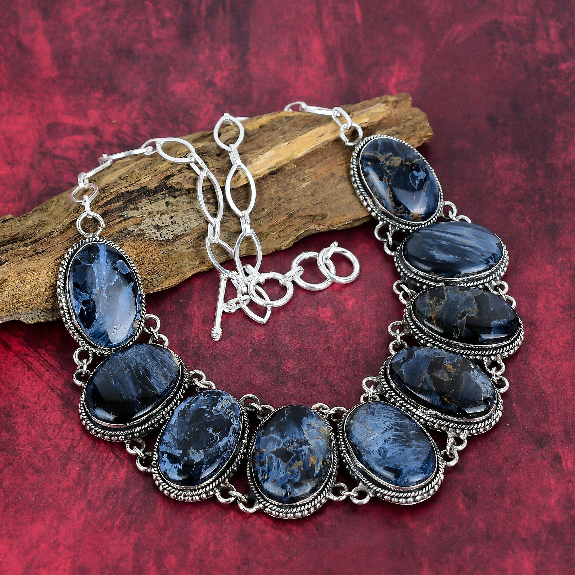 Ожерелье из твердого серебра 925 пробы Pietersite с регулируемой цепочкой, ювелирное ожерелье ручной работы из драгоценных камней на День памяти