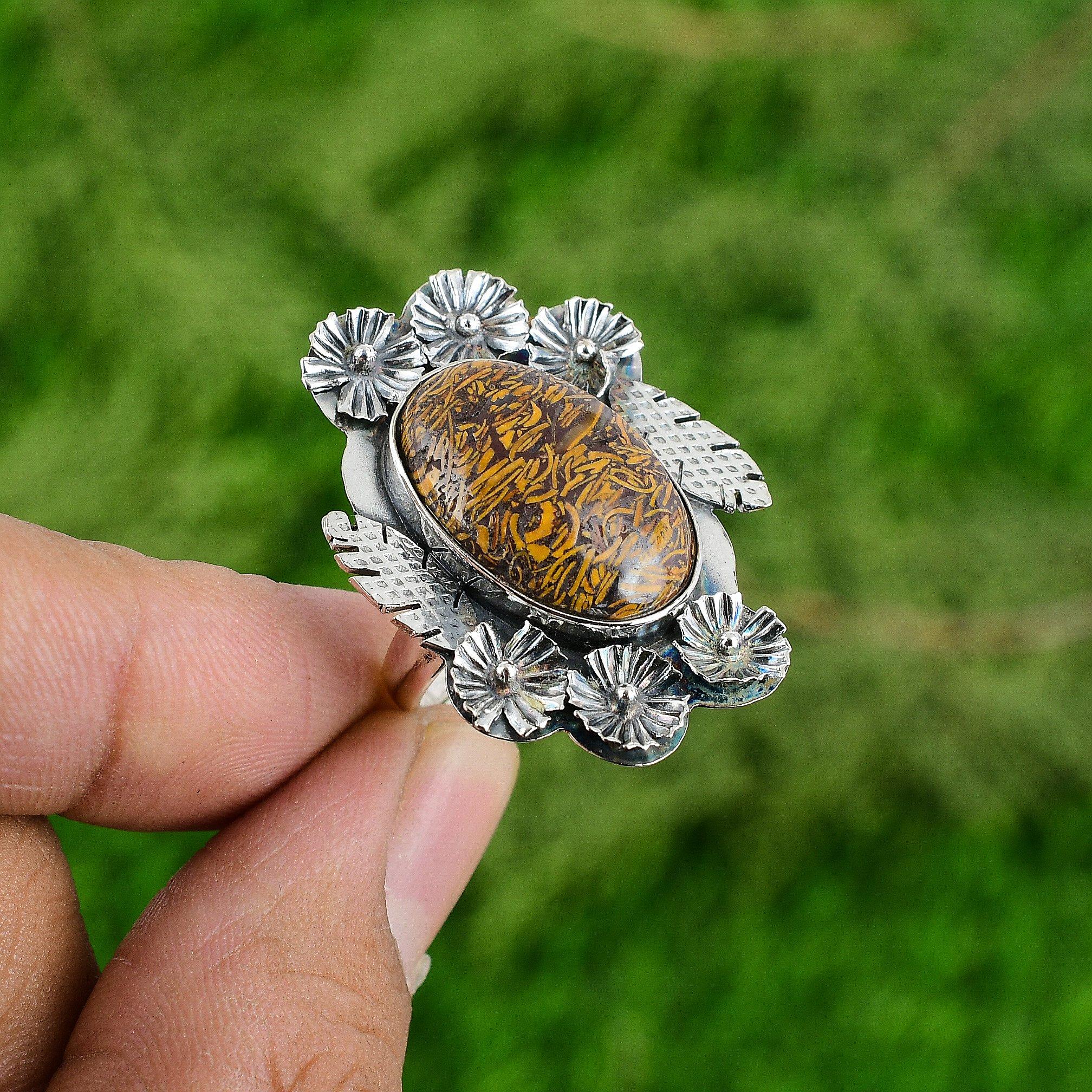 Natural Mariam Jasper 925 Silver Multi Stone Flower Adjustable Ring For Women