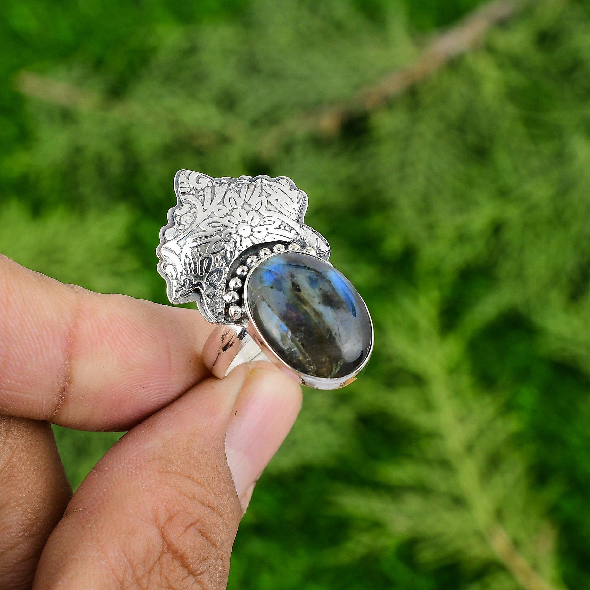 Mothers Day Sale Labradorite Stone Promise Anniversary Ring 925 Sterling Silver