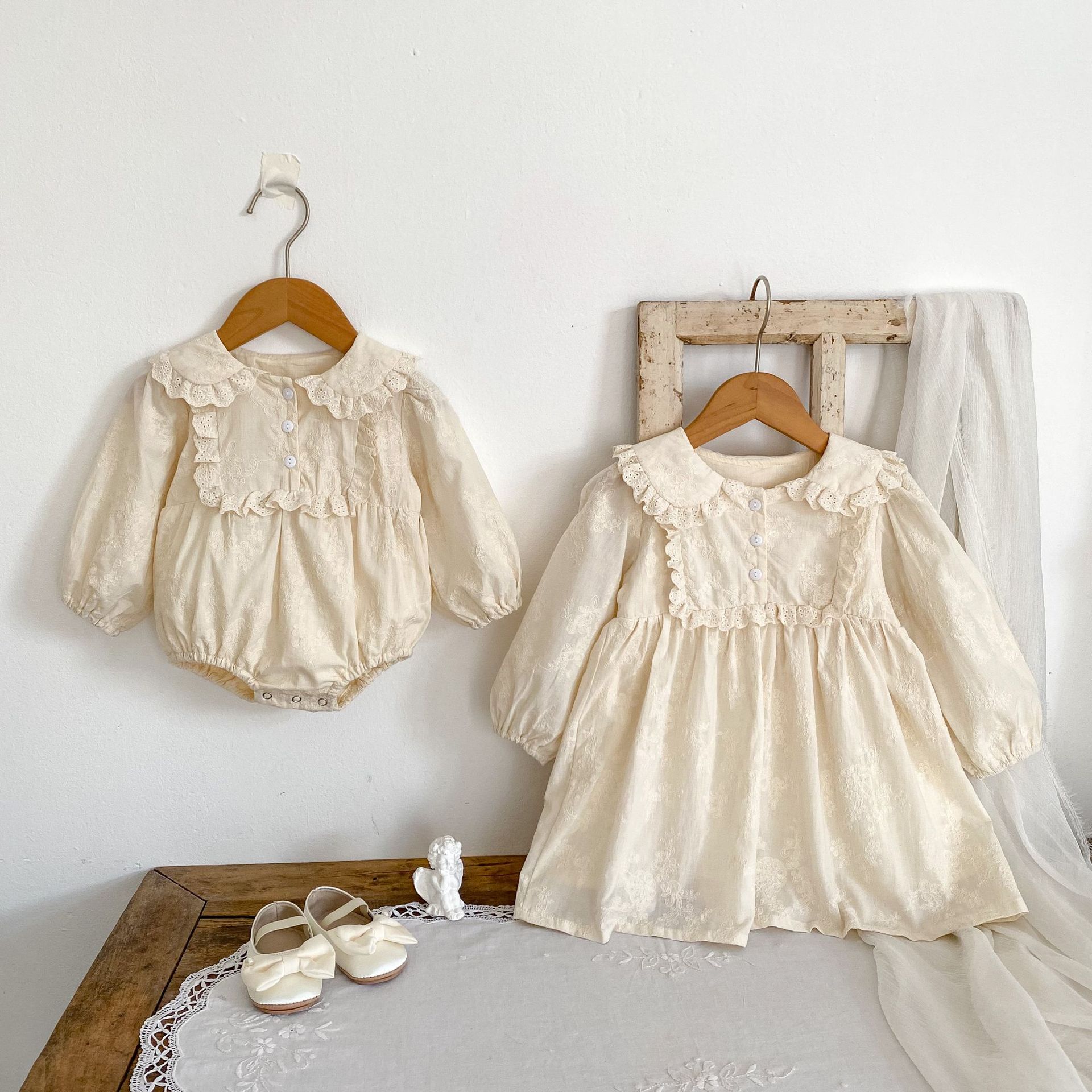 Детское осеннее платье с длинными рукавами для маленьких девочек, однотонная юбка, милые детские платья с воротником Питер Пэн для девочек, bafanou 22389