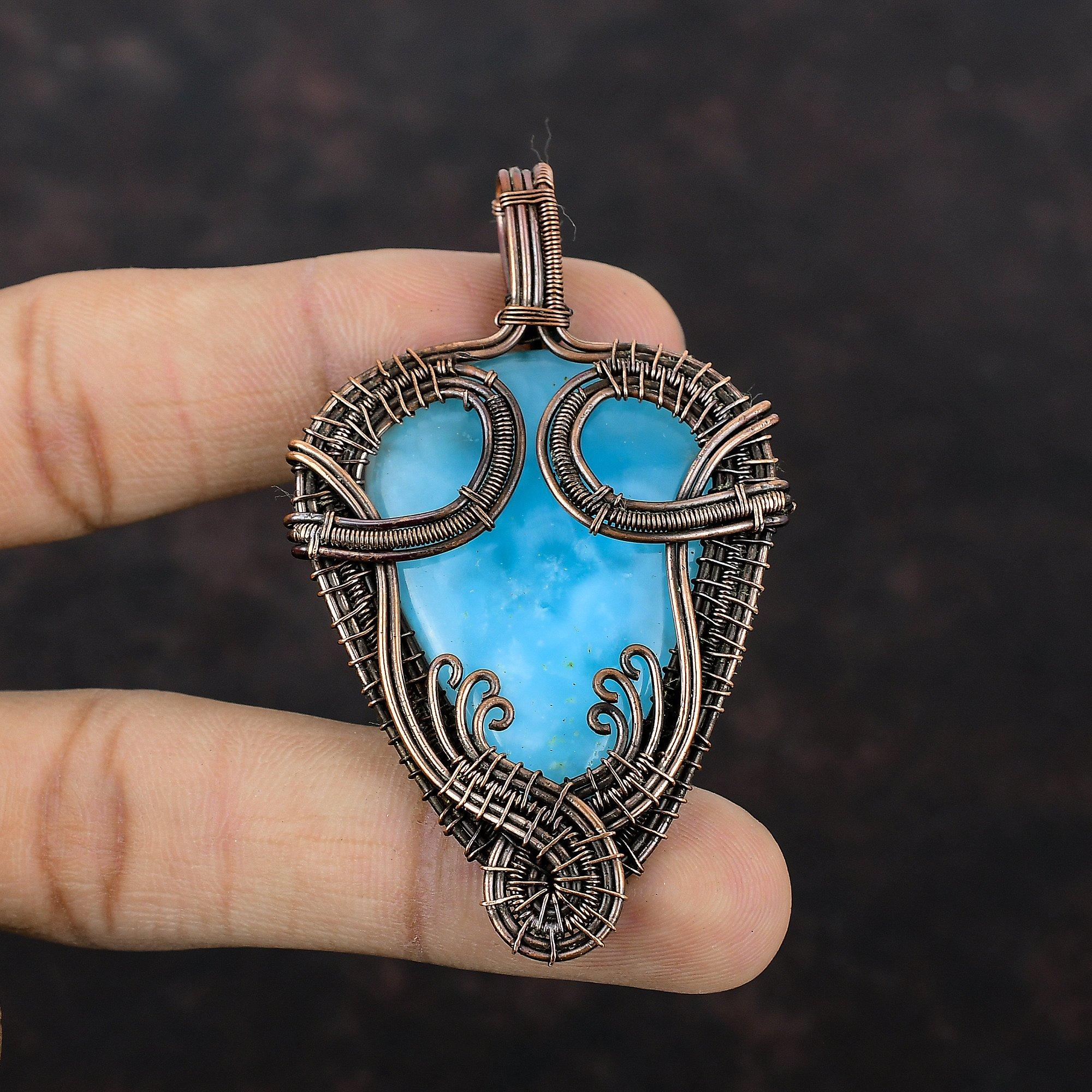 Подвеска с гемиморфитом, медная проволока, кулон, ювелирное изделие из драгоценного камня, кулон для женщин, кулон ручной работы, медная проволока, ювелирный подарок для жены