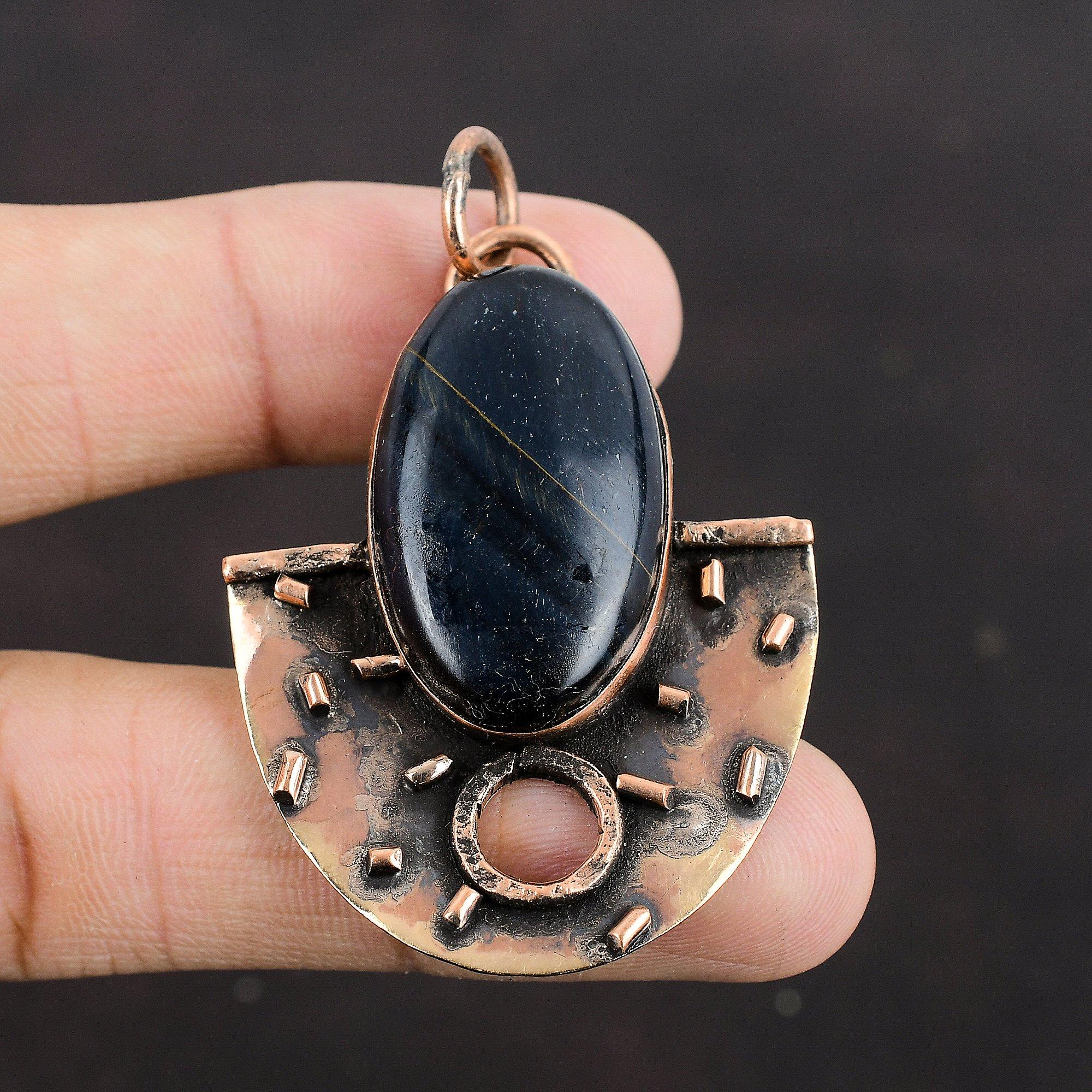 Кулон из питерсита, медный кулон, настоящий драгоценный камень, дизайнерский кулон, ювелирные изделия из питерсита, антикварные медные украшения, подарок для него