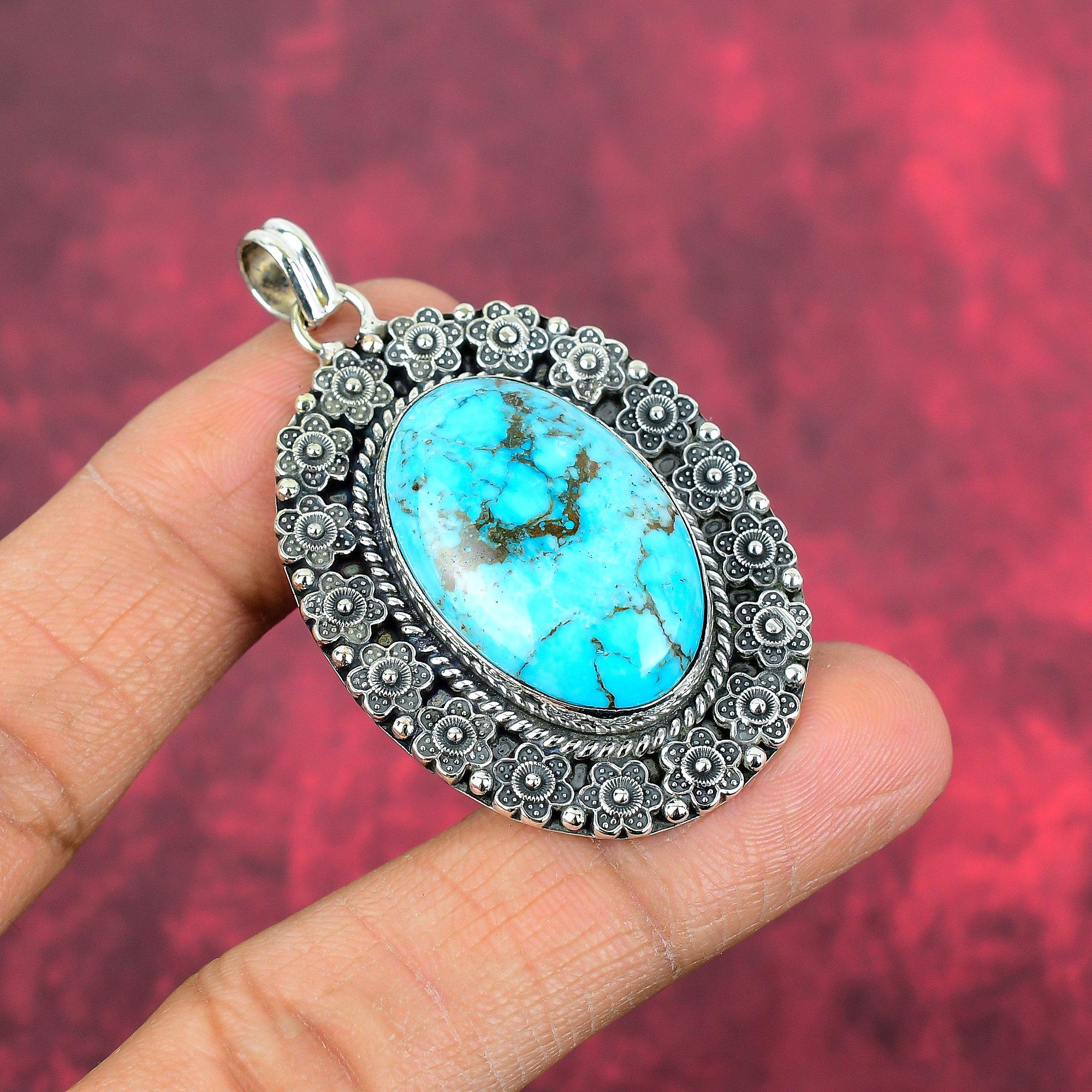 Голубая бирюзовая подвеска из драгоценного камня ручной работы, 925 пробы серебряная подвеска, антикварная бижутерия, для подарка на помолвку