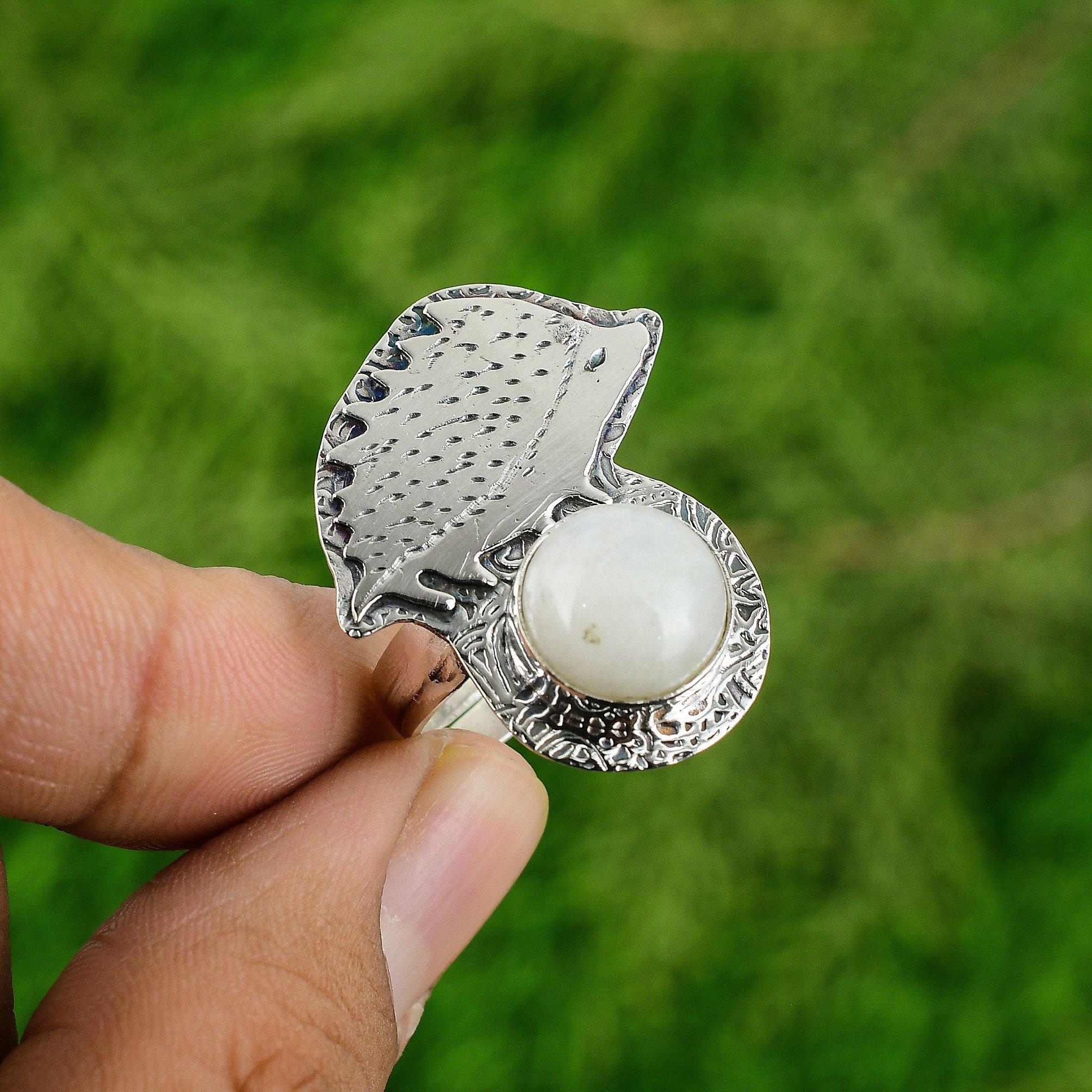 Кольцо-заявление из стерлингового серебра с круглым камнем лунного камня-радуги, ювелирное изделие на годовщину