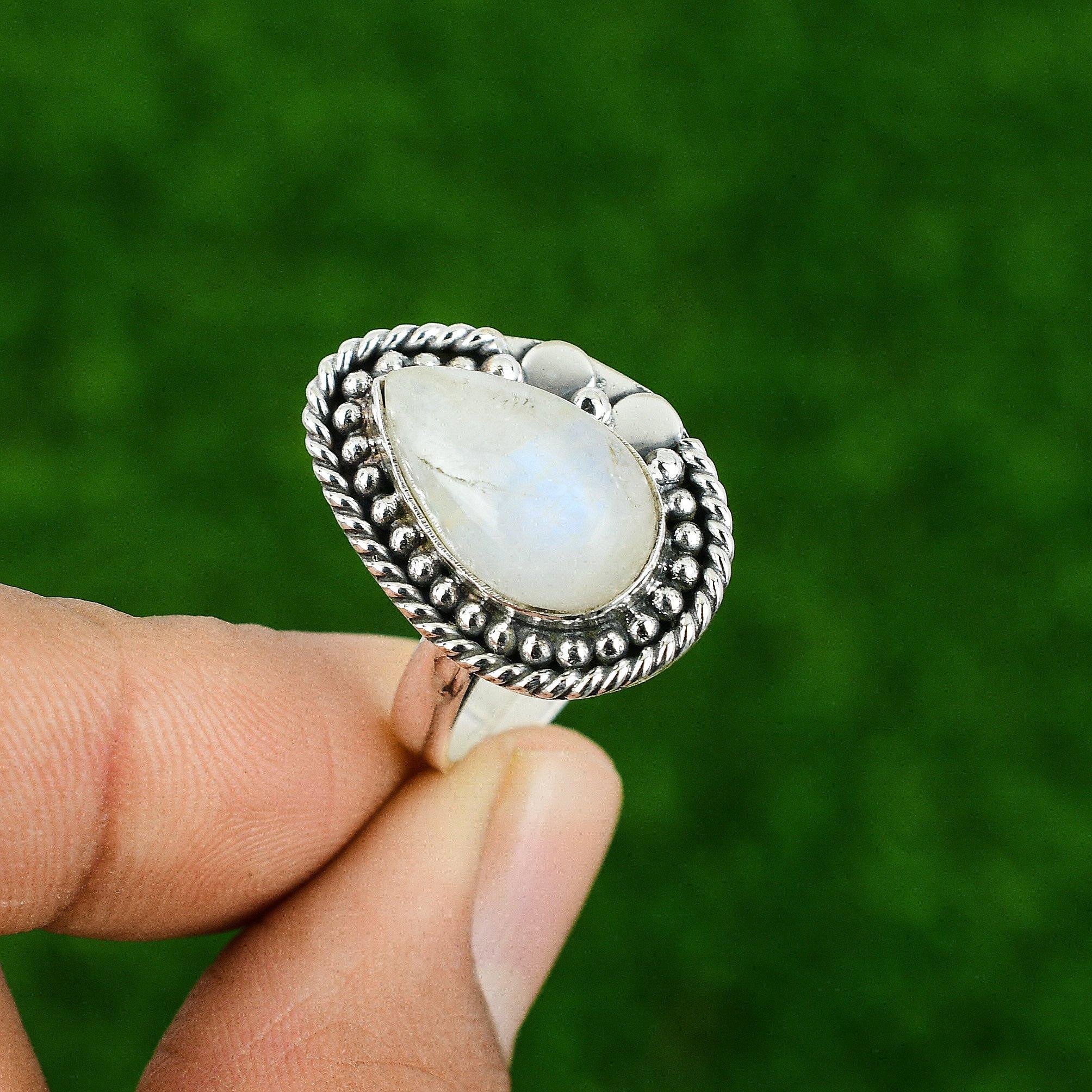 Кольцо-заявление из стерлингового серебра 925 пробы с камнем радужный лунный камень для коронной чакры