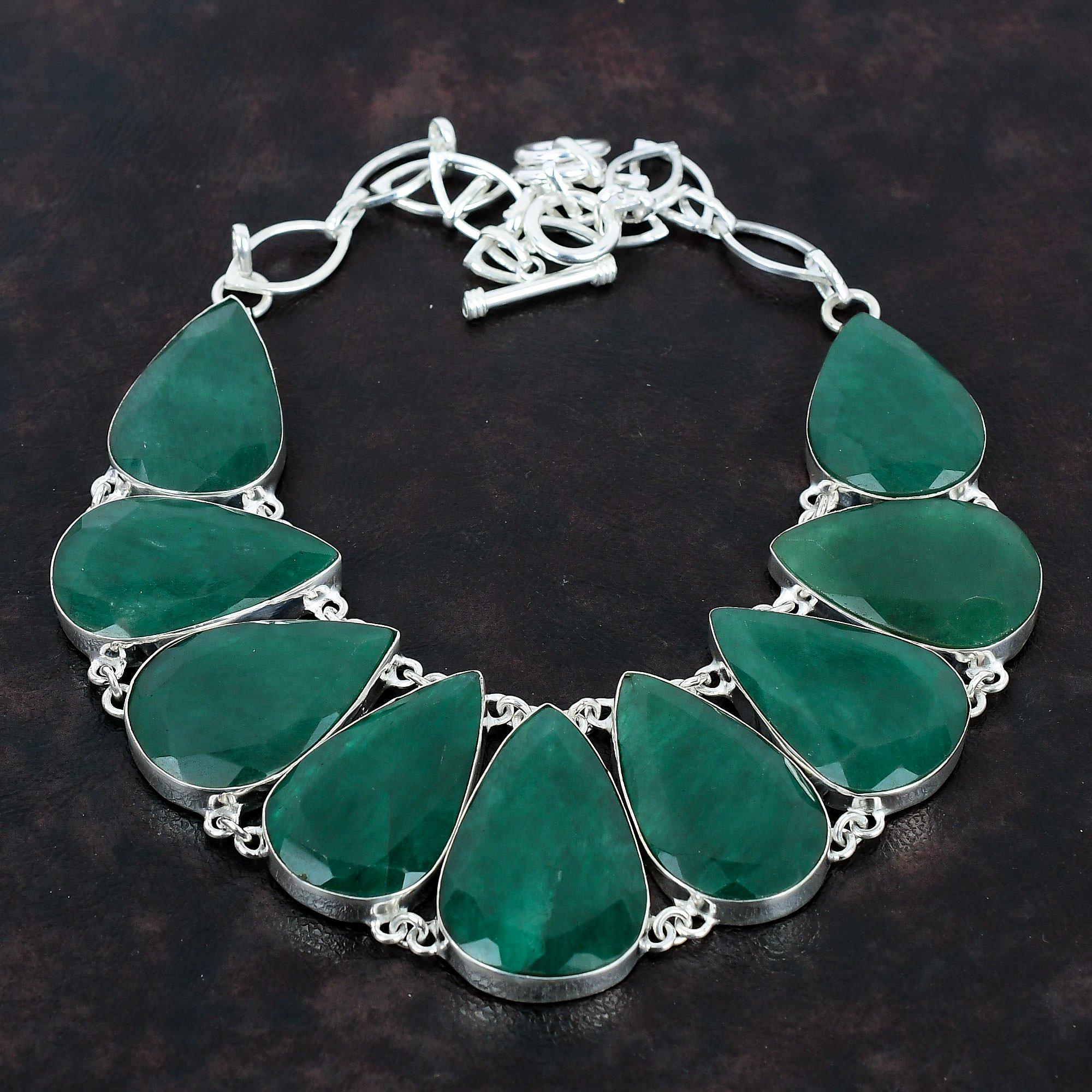 Faceted Zambian Emerald Necklace 925 Sterling Silver Necklace Adjustable Chain Necklace Genuine Gemstone Jewelry Handmade Necklace For Gifts