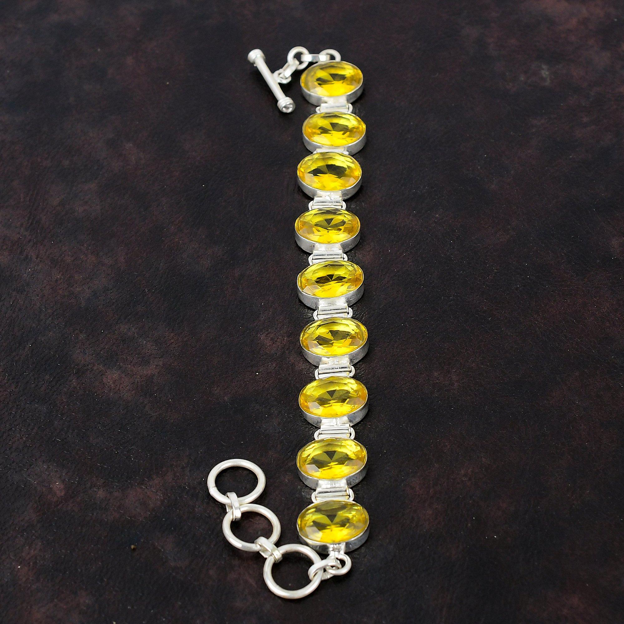 Браслет с граненым цитрином Браслет из натурального драгоценного камня Браслет из стерлингового серебра 925 пробы Регулируемый браслет-цепочка Ювелирные изделия ручной работы Подарок на свадьбу