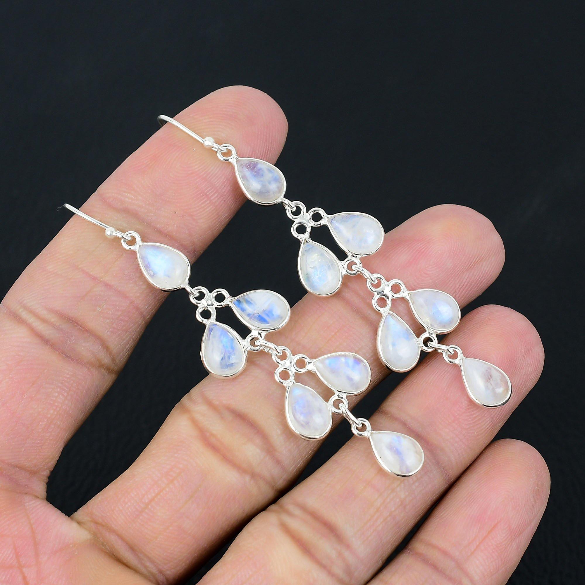 Серьги из натурального радужного лунного камня, твердые серьги из стерлингового серебра 925 пробы, серьги ручной работы, ювелирные изделия, подарок для женщин и девочек, E-589