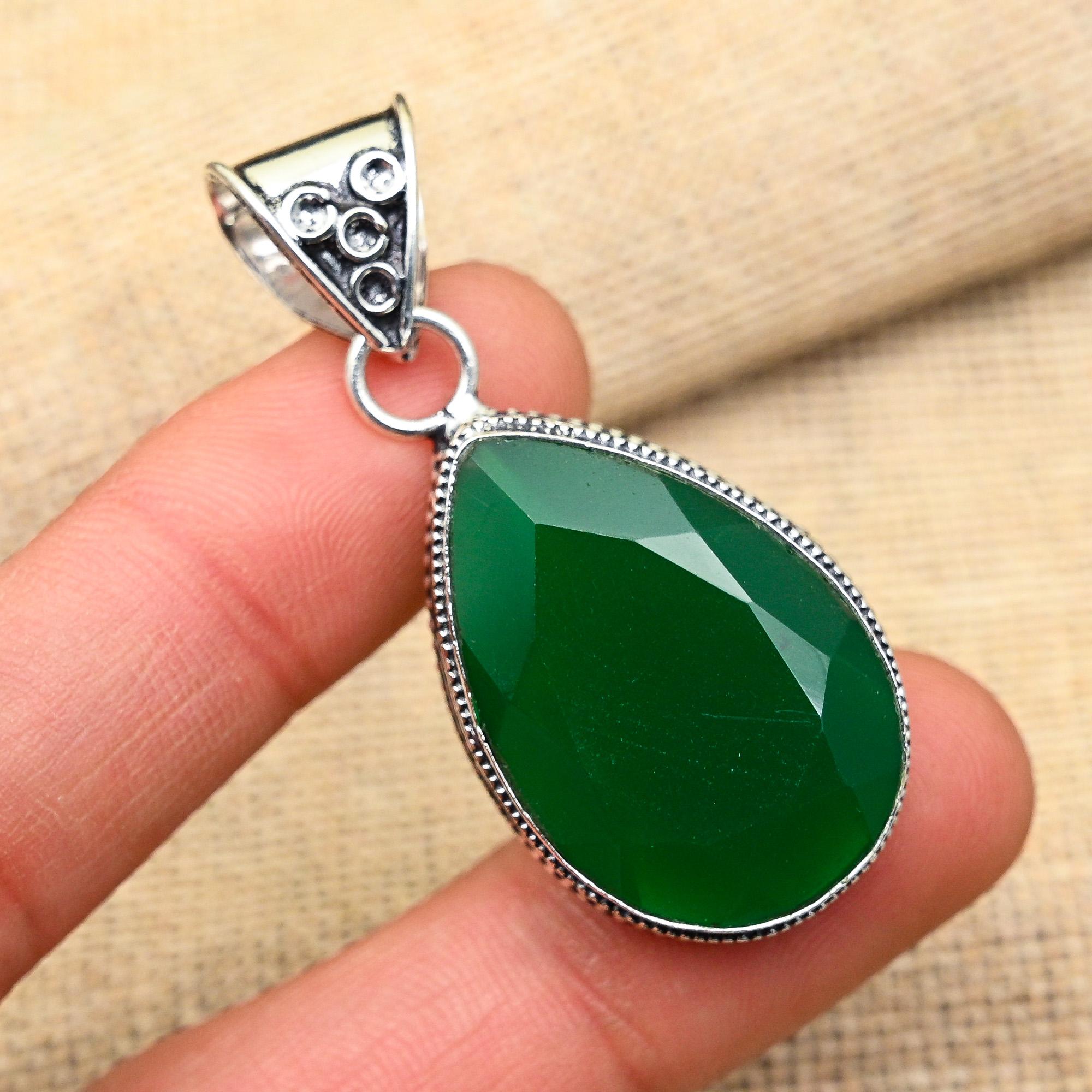 Ювелирные изделия из стерлингового серебра 925 пробы с зеленым ониксом, красивый кулон ручной работы для нее