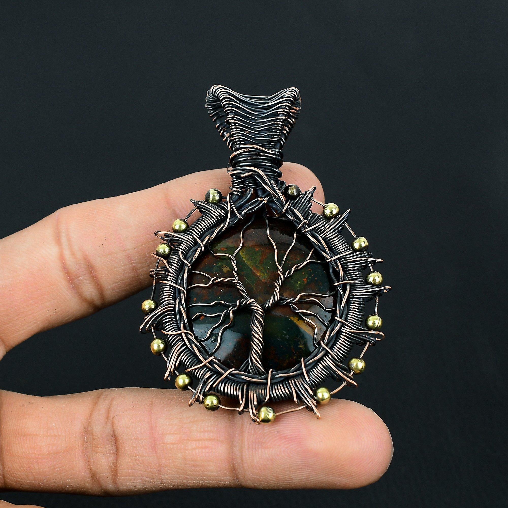 Древо жизни кровавый камень драгоценный камень чистая медная проволока обертка ручной работы уникальный ювелирный кулон