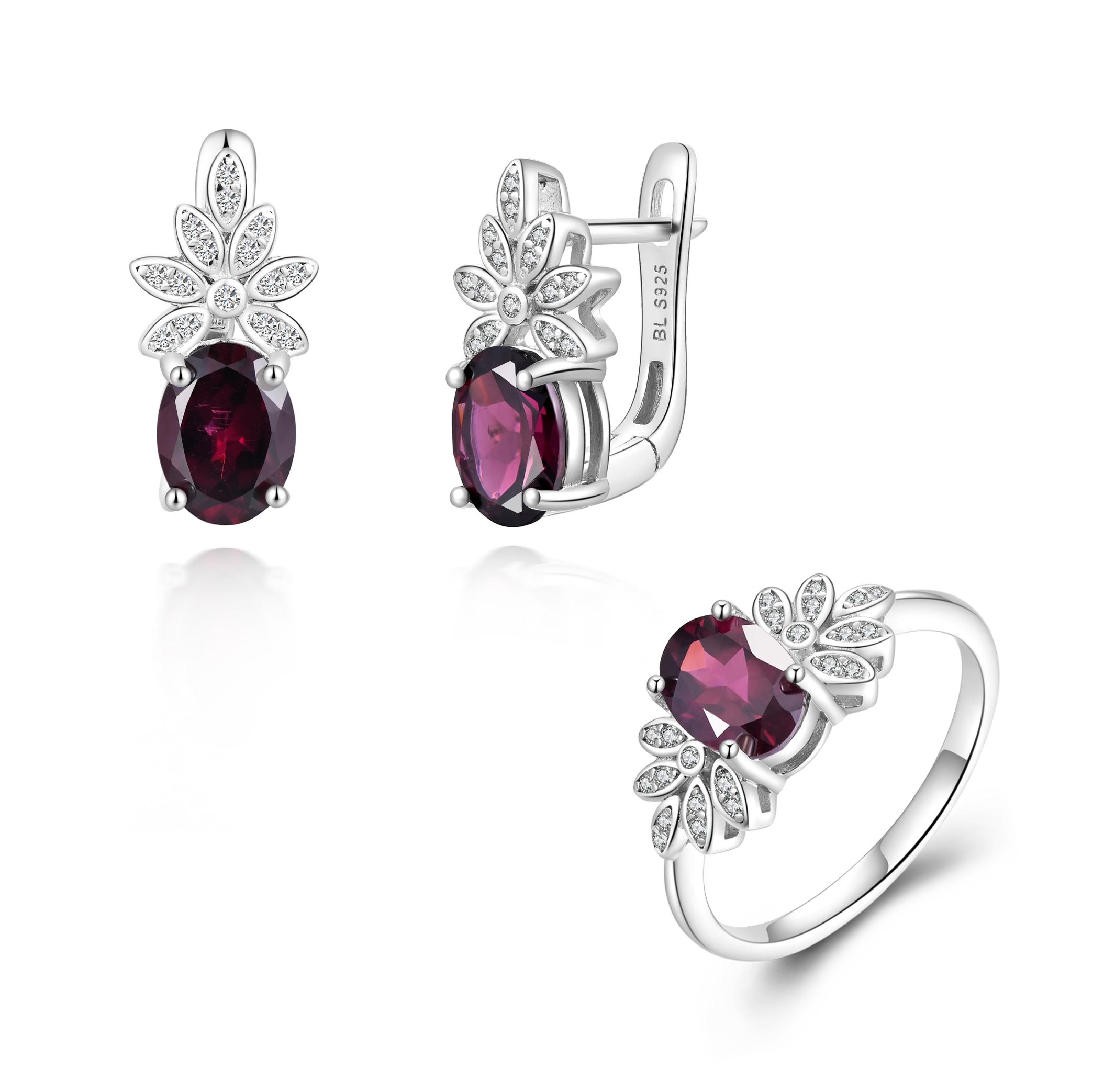 Модный комплект из серег и кольца с натуральным родолитовым гранатом, стерлинговое серебро 925 пробы, легкий роскошный подарок на день рождения для женщин и девушек