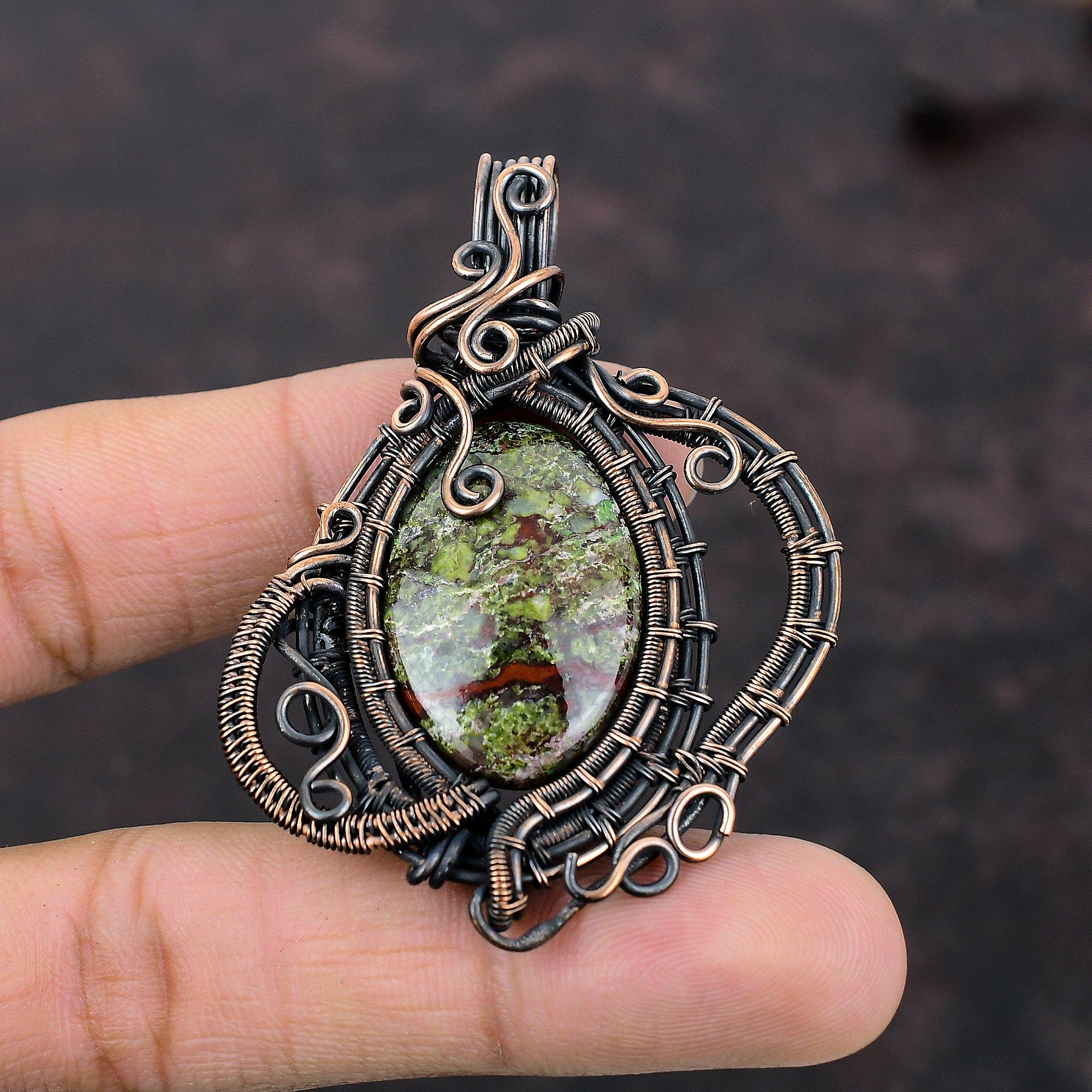 Дракон Кровавый Камень Кулон Медная Проволока Обернутая Драгоценным Камнем Кулон Ювелирные Изделия Ручной Работы Элегантный Кулон Проволока Обернутые Ювелирные Изделия Медные Дизайнерские Ювелирные Изделия