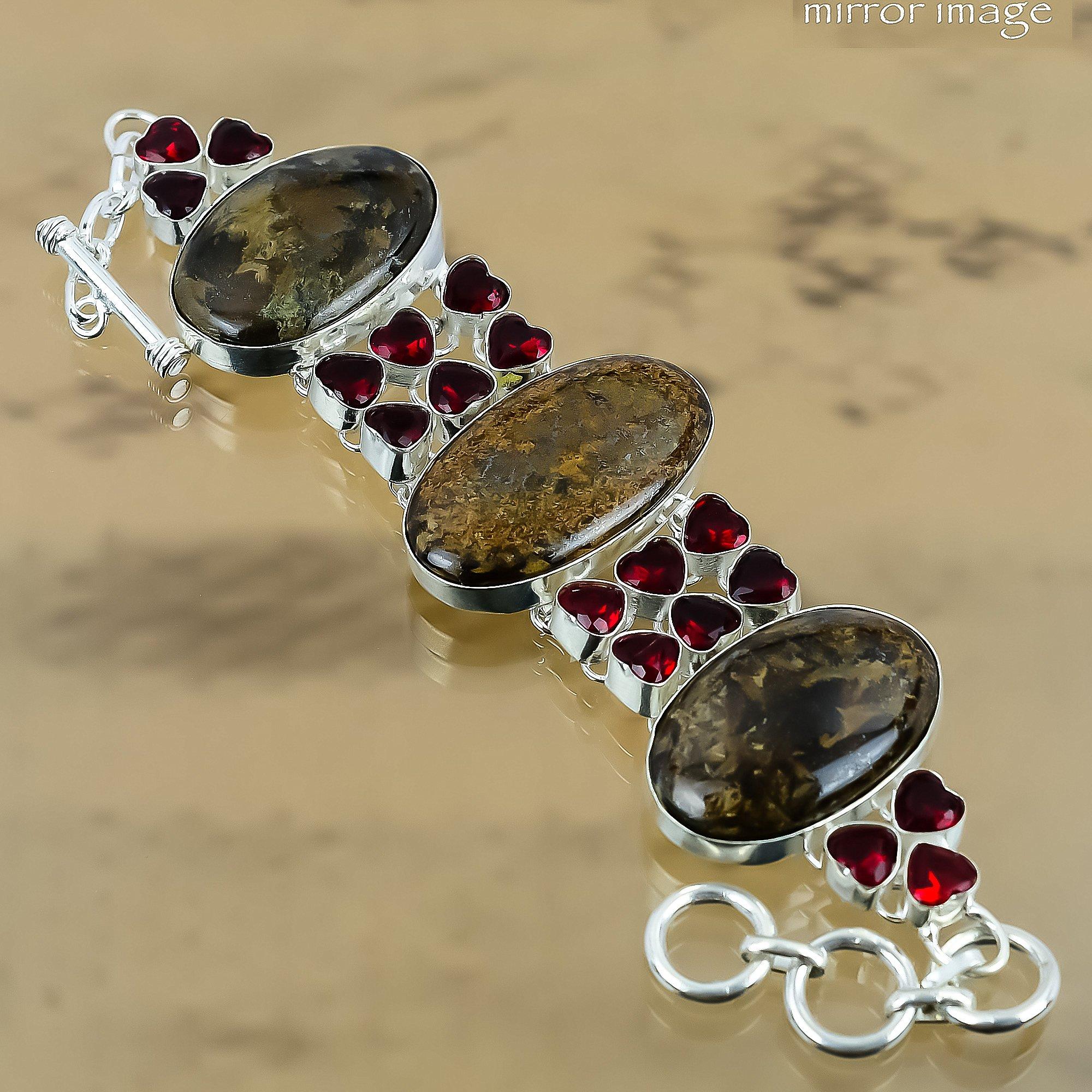 Юбилейный подарок для нее Натуральный бронзит цепочка регулируемый браслет серебро 925