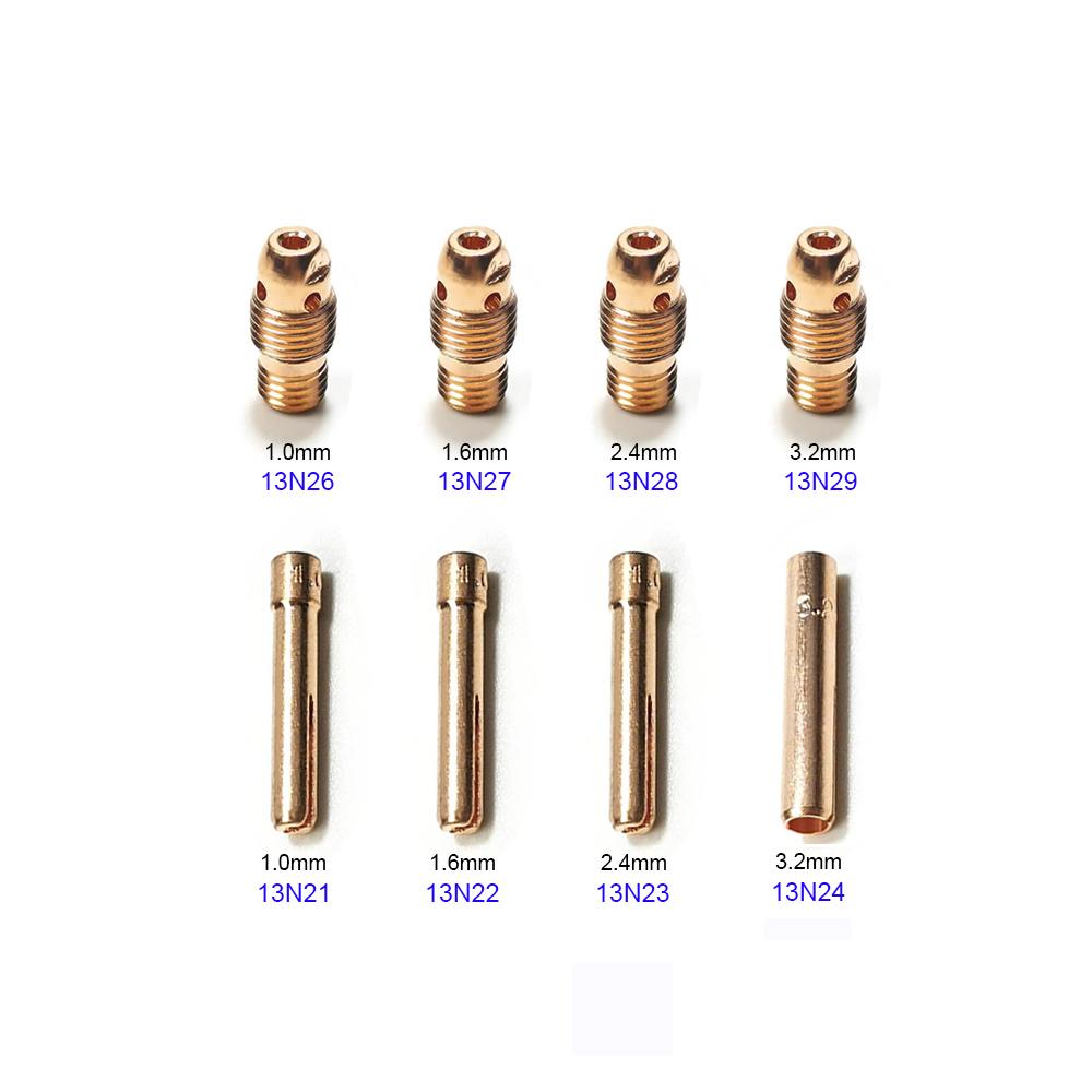 8Pcs WP9 20 25 Torch 1.0/1.6/2.4/3.2mm TIG Collet And Collet Body 13N21 13N22 13N23 13N24 13N26 13N27 13N28 13N29