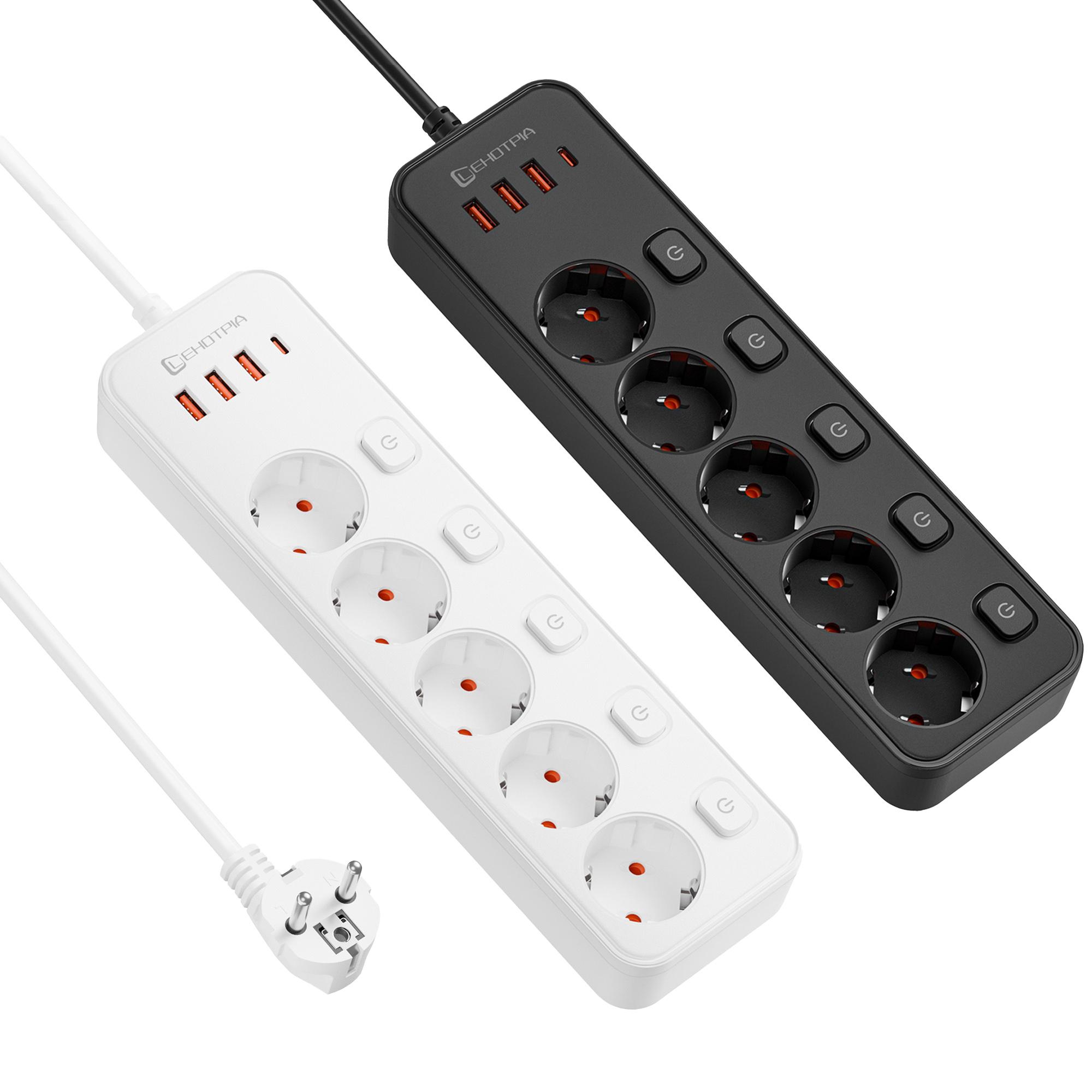 EU AC Plug 1.8M Extension Cord European Standard Independent Switch Multitap Power Strip Network Filter With USB C Ports Charging