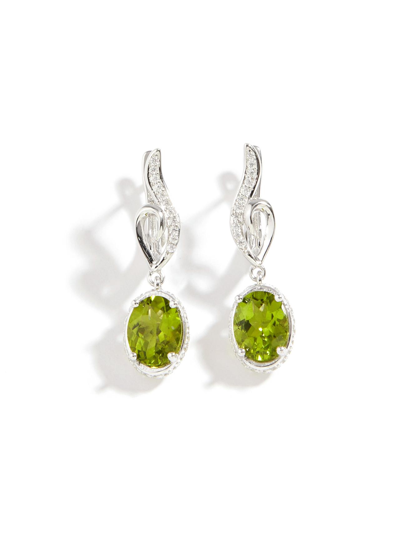 Bolaijewelry Натуральный перидот 7x9 овальный драгоценный камень висячие серебряные серьги с застежкой для женщин женские вечерние свадебные роскошные ювелирные изделия в подарок