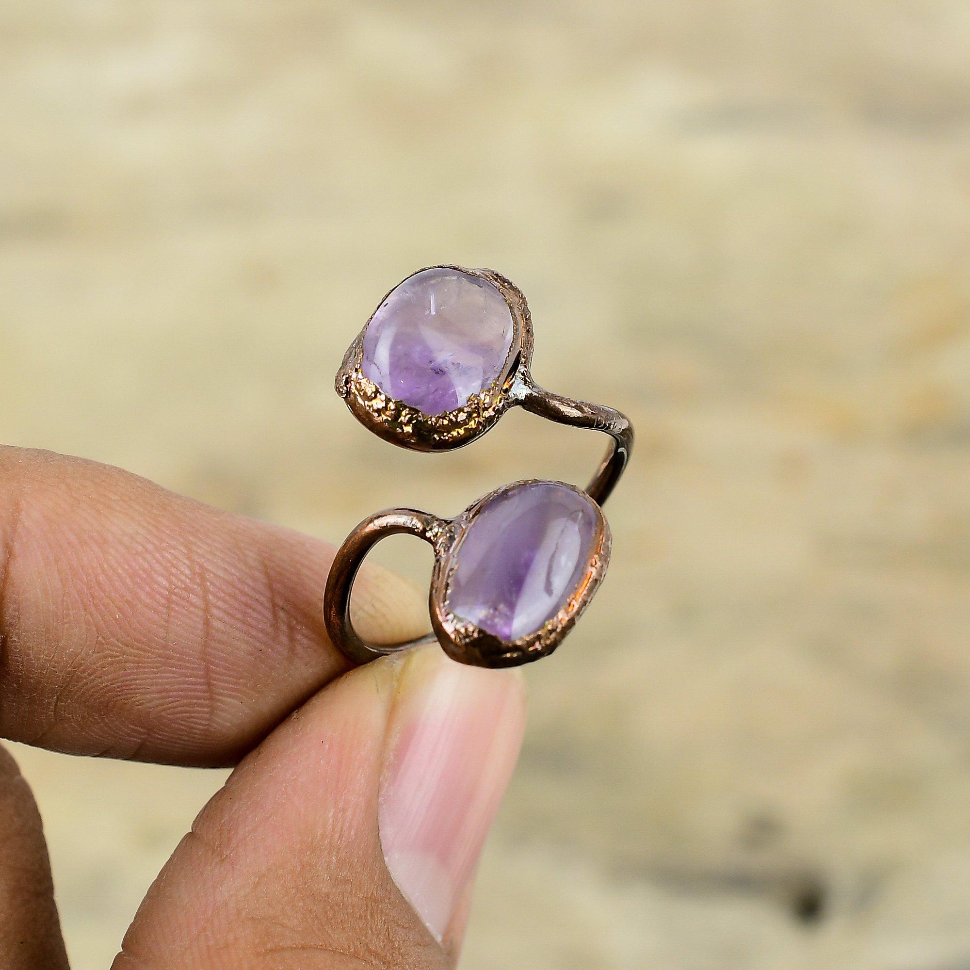 Кольцо с африканским аметистом, медное кольцо, изготовленное методом гальванопластики, регулируемые кольца, ювелирные изделия, изготовленные методом гальванопластики, кольца с драгоценными камнями ручной работы, медные украшения, подарок для него