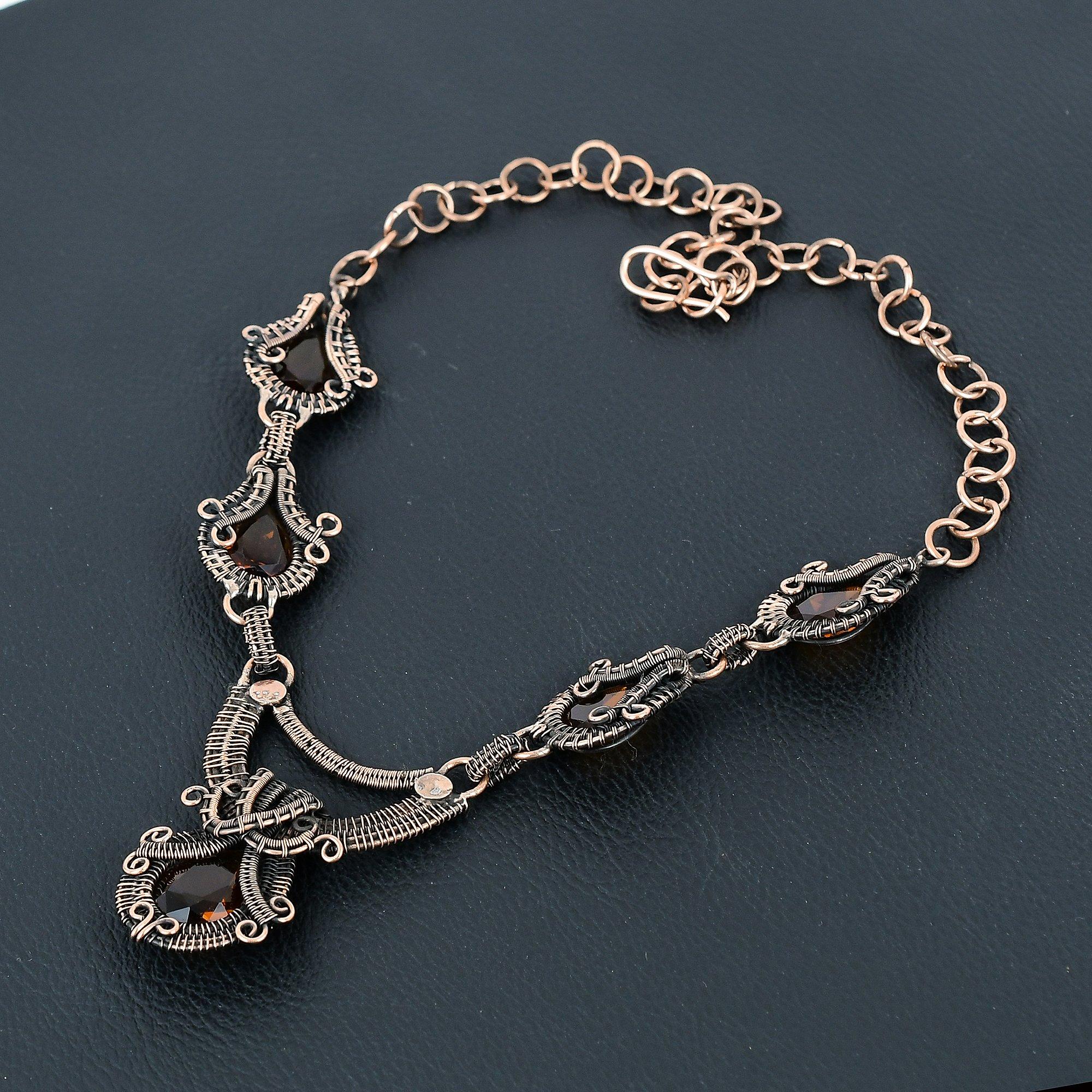 Цитрин драгоценный камень ручной работы из чистой медной проволоки ювелирное ожерелье для любви