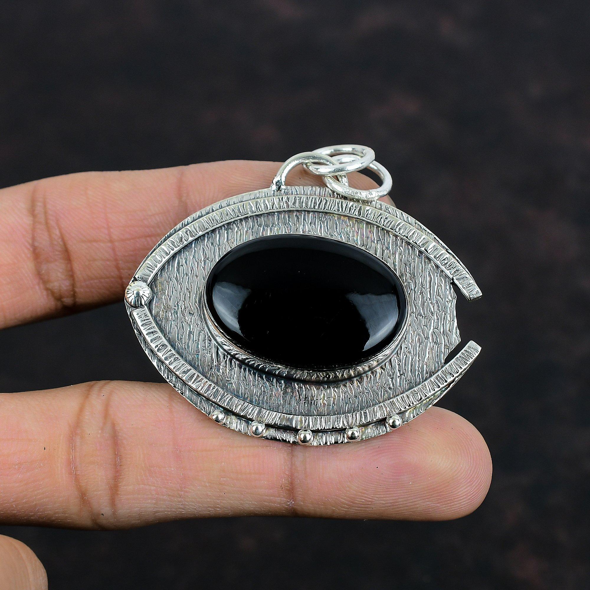 Черный оникс кулон натуральный драгоценный камень ювелирные изделия уникальный кулон 925 стерлингового серебра кулон заявление ювелирные изделия кулон ручной работы подарки для друга