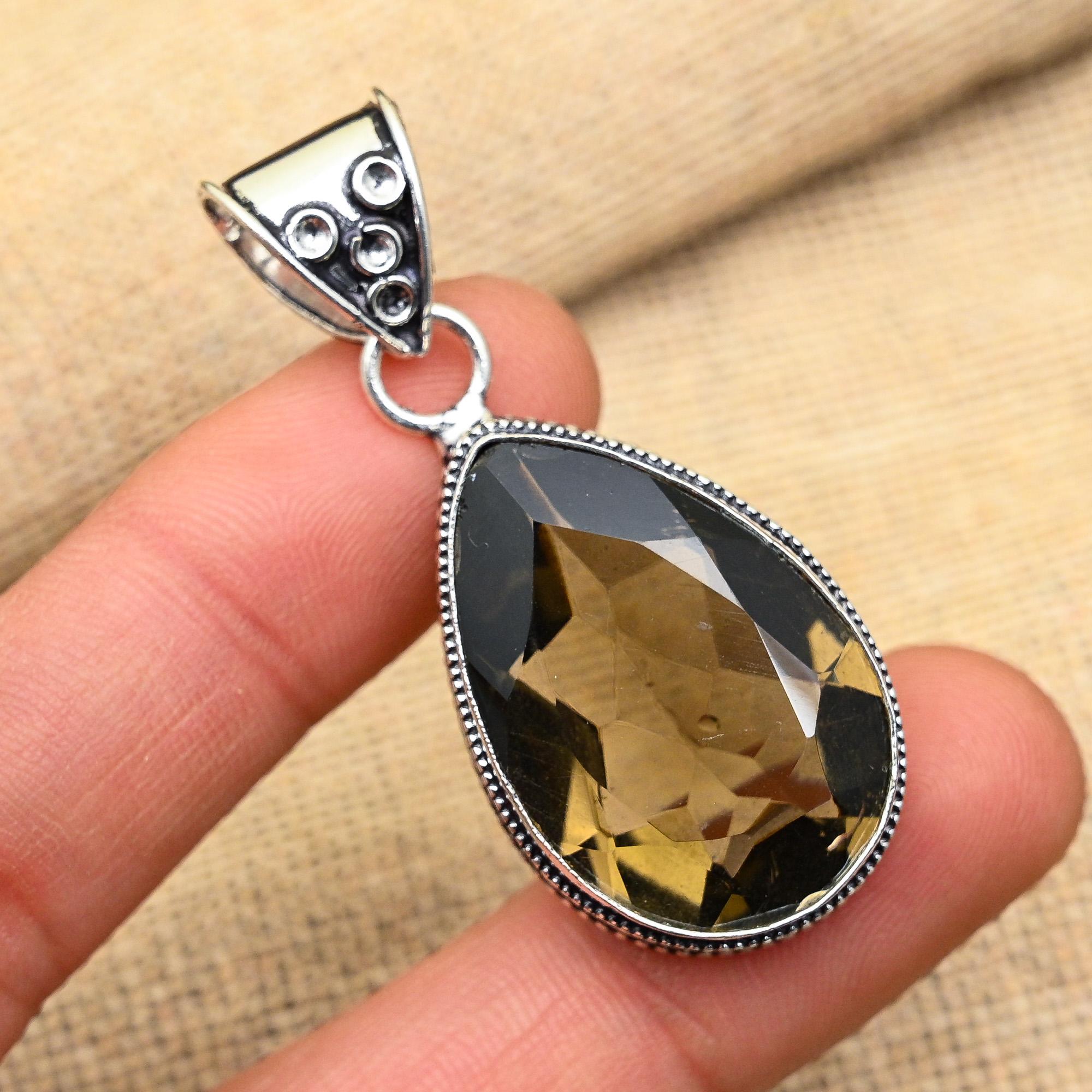 Дымчатый топаз драгоценный камень ручной работы 925 твердый серебряный кулон для свадебного подарка