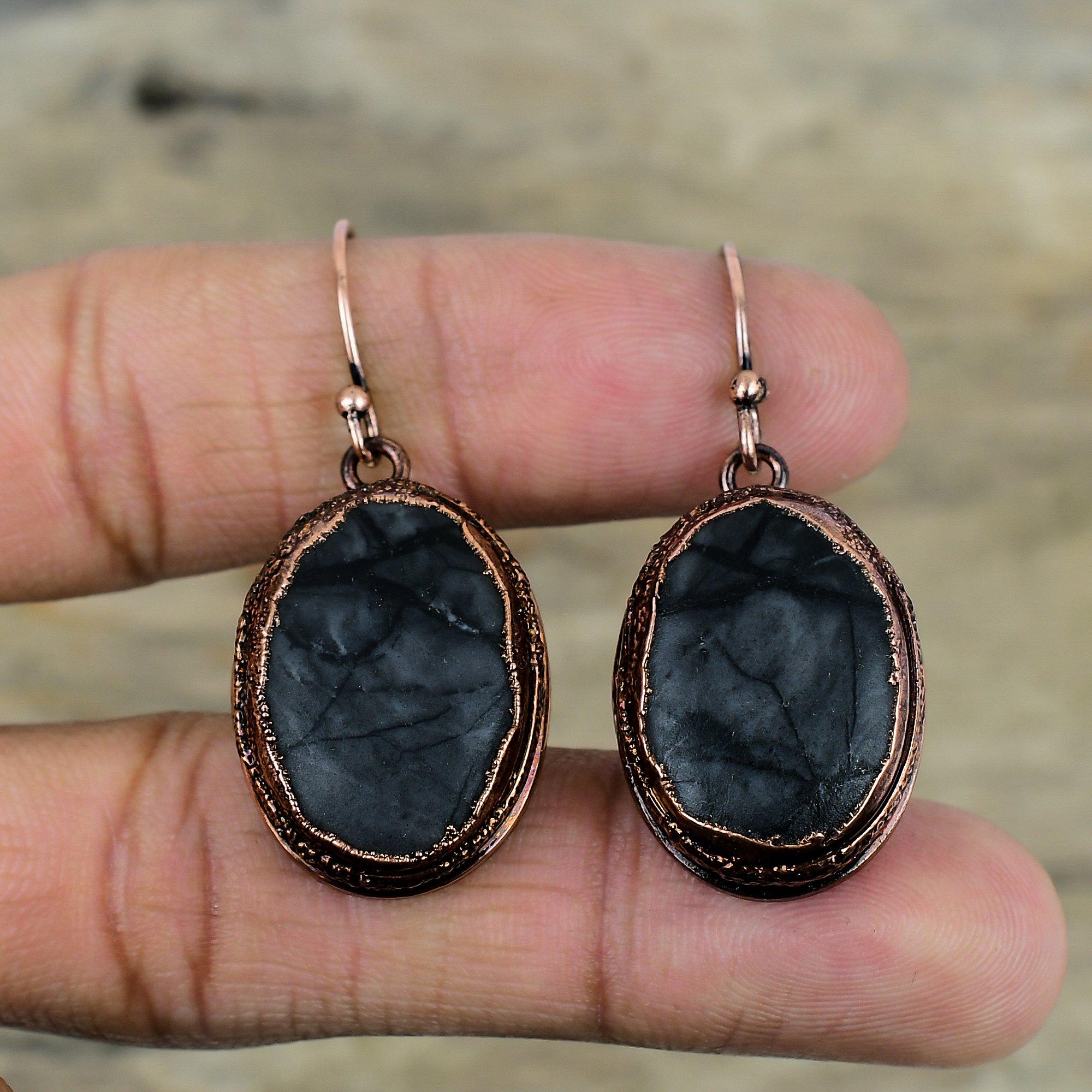 Серьги Пикассо Яшма гальванопластиковые медные серьги Ювелирные изделия из натуральных драгоценных камней Серьги ручной работы Пикассо Яшма Медные ювелирные изделия Подарки для женщин