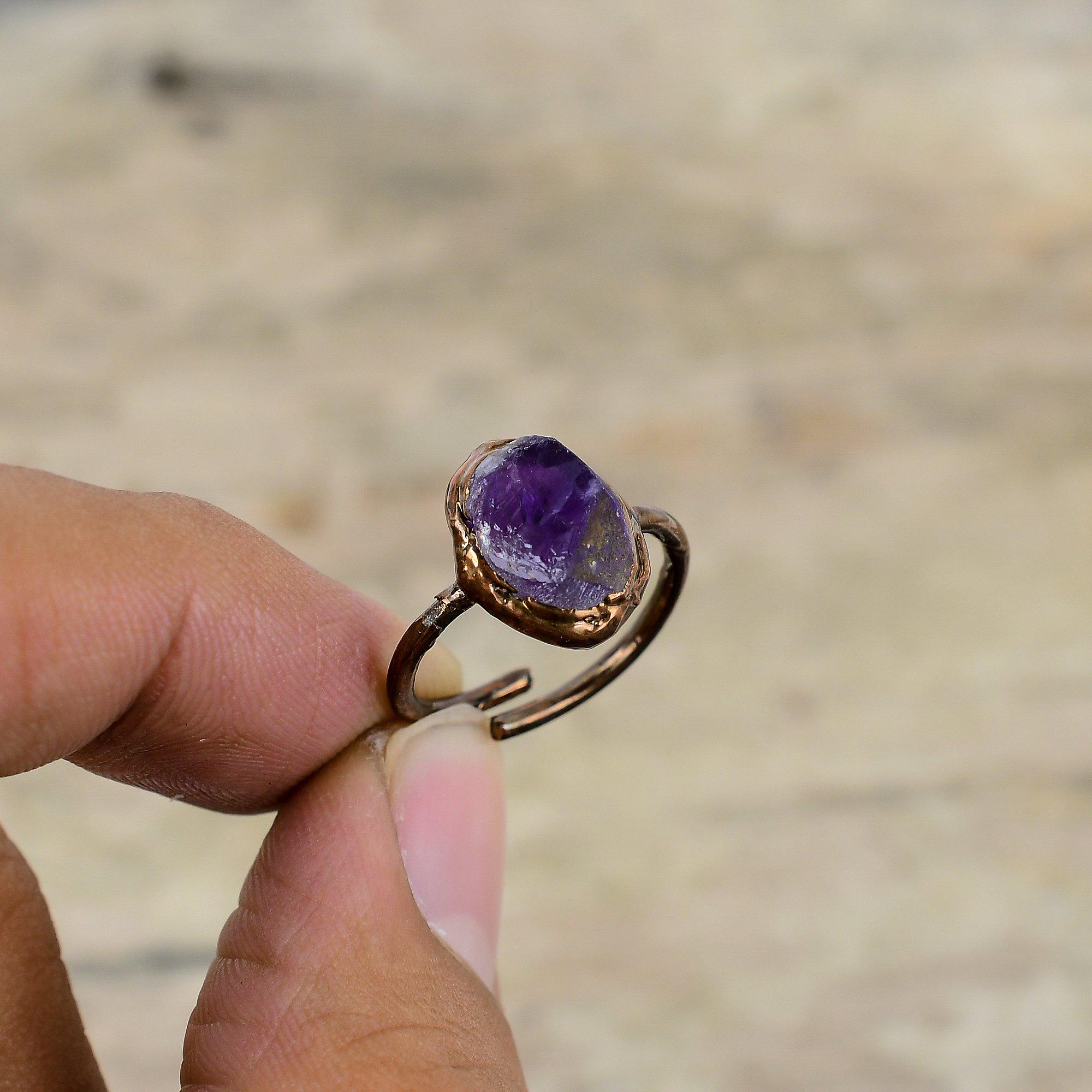 Кольцо с африканским аметистом, гальваническое медное кольцо, ювелирные изделия из драгоценных камней, регулируемые кольца, кольцо ручной работы, гальваническое медное кольцо, ювелирные изделия для подарка