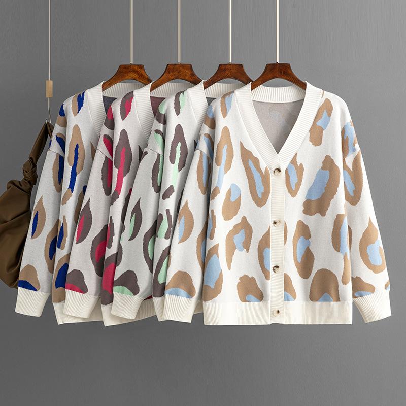 Leopard Jacquard Cardigan Autumn and Winter Women's Fashion Knit Jacket Loose Sweater