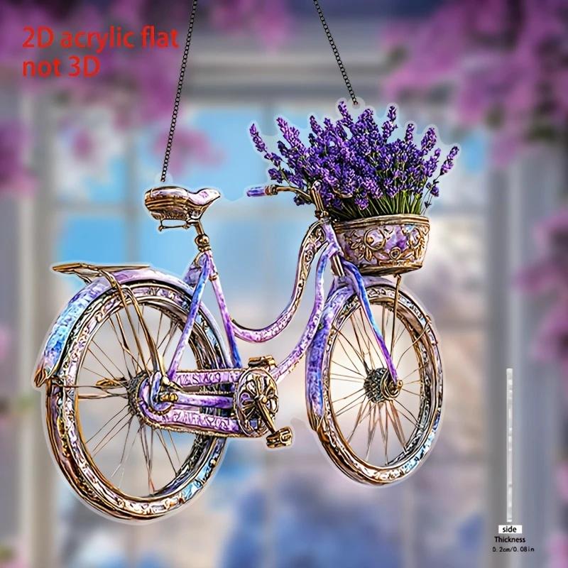 Acrylic 2D Flat Lavender Bike Decorative Pendant Catcher - 20cm X 20cm Vintage, Perfect for Home & Garden Decorations, Cafe