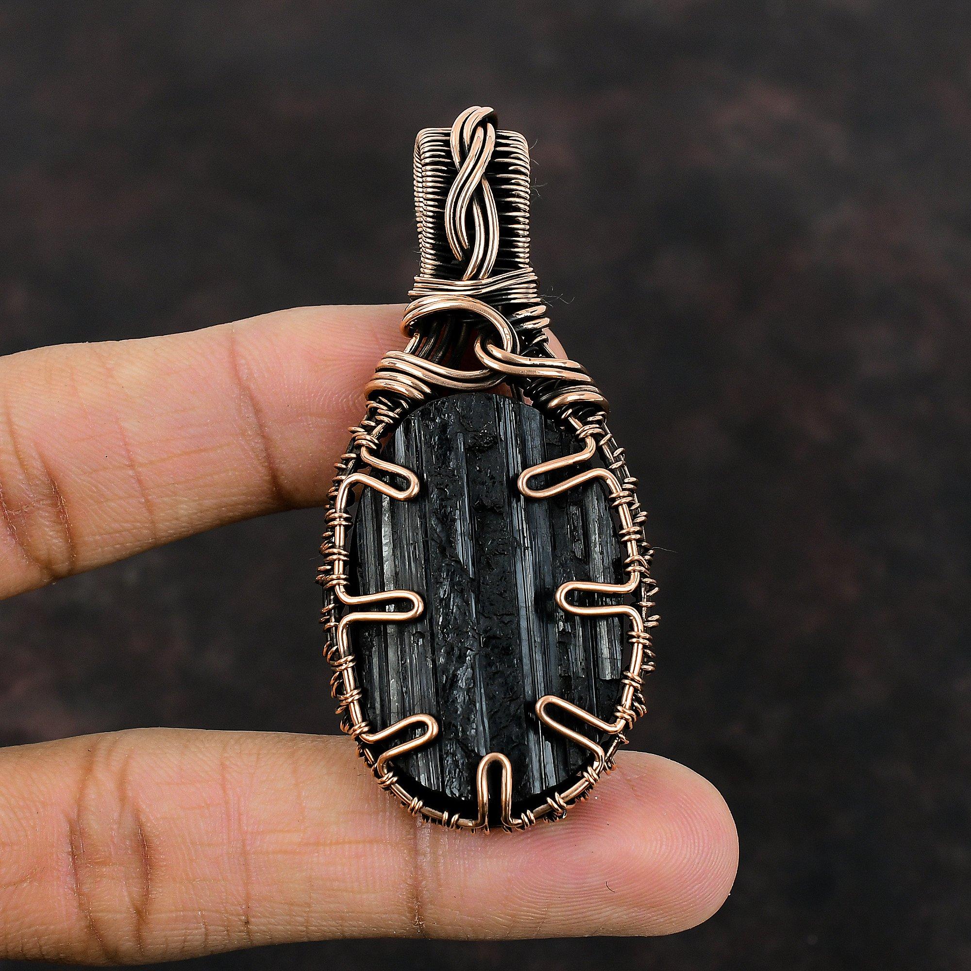 Черный турмалин грубый кулон медная проволока обернутая кулон ручная работа проволочная обертка ювелирные изделия удивительный кулон драгоценный камень медные ювелирные изделия подарок для жены