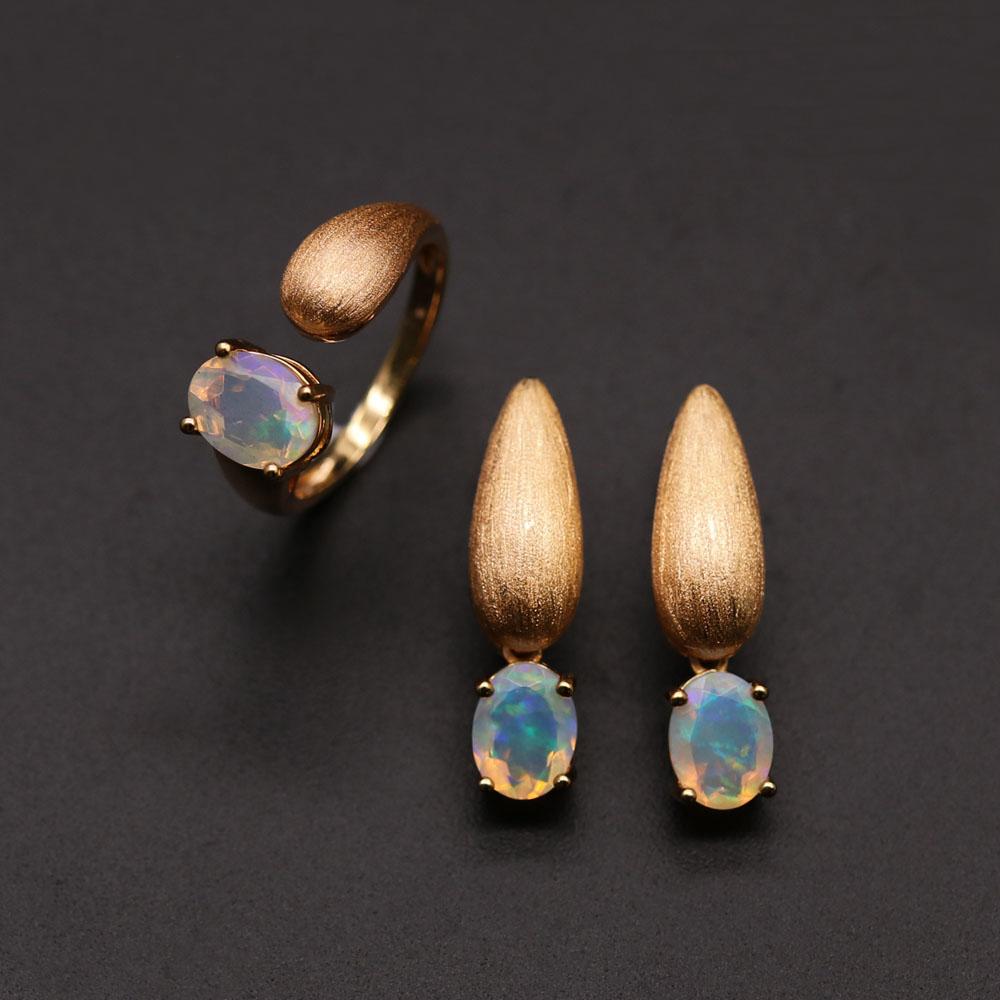 Bolaijewelry Комплект украшений из натурального опала, овальный 6*8 мм, серебро 925 пробы, натуральный драгоценный камень, изысканные украшения для женщин, хороший подарок