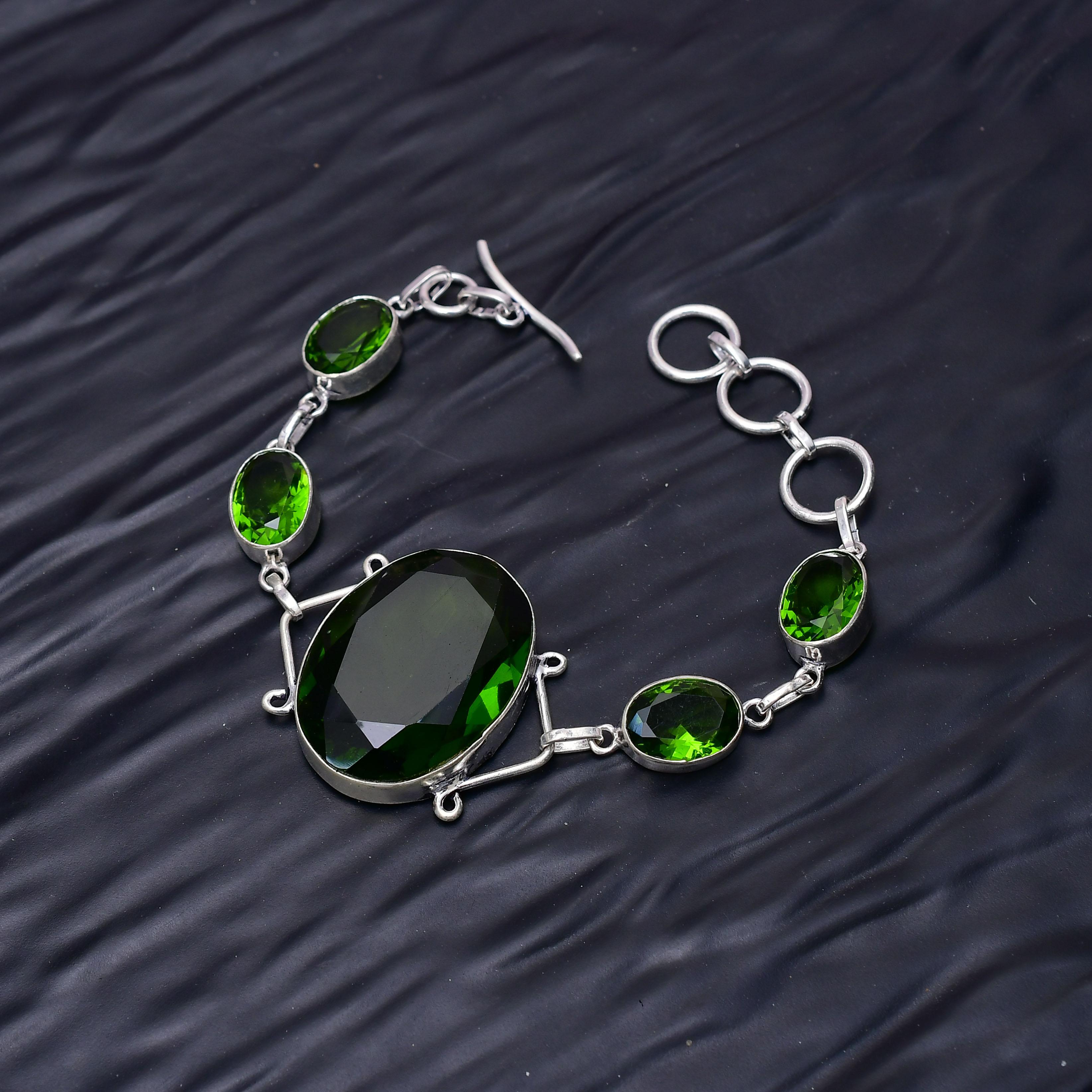Peridot Gemstone : 925 Sterling Silver Handmade Multi Gemstone Bracelet Jewelry