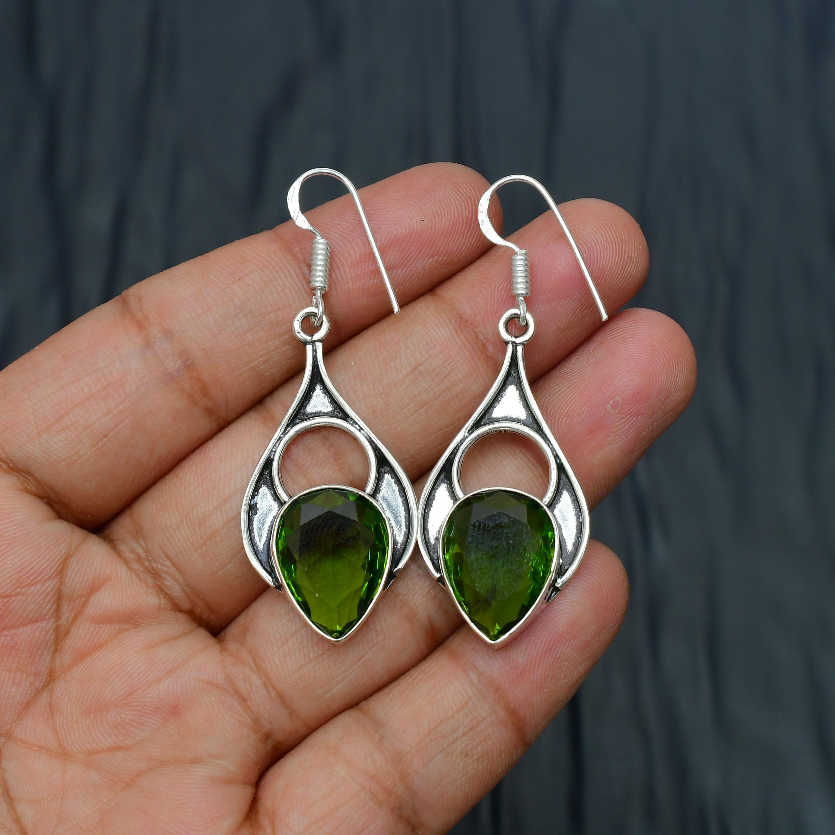 Peridot Gemstone Handmade 925 Sterling Silver Jewelry Earring