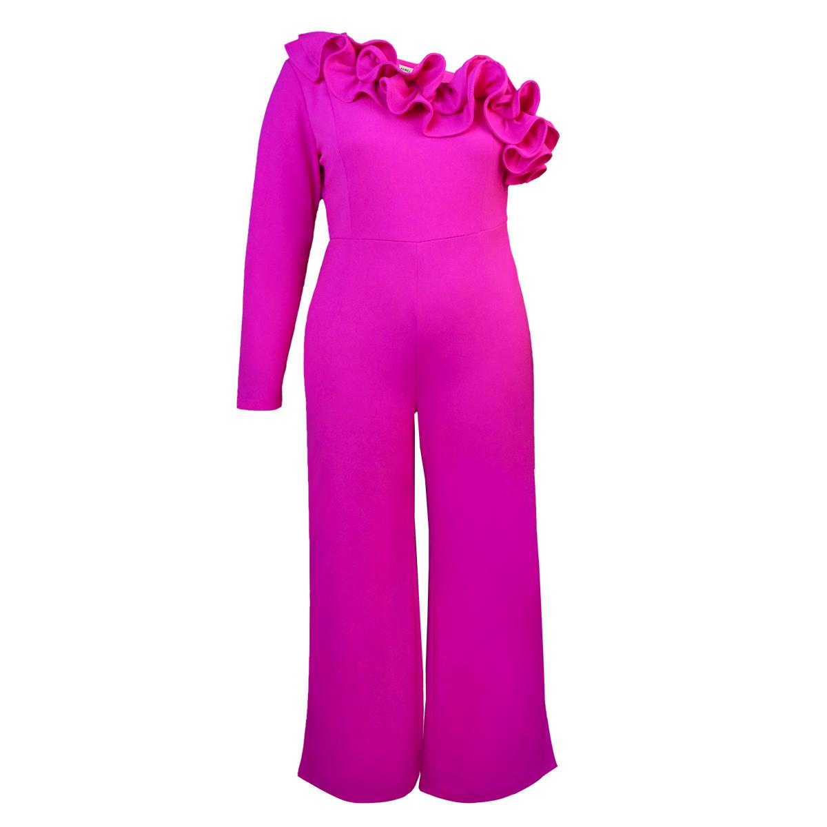 AOMEI Облегающие комбинезоны для женщин с оборками на одно плечо и длинным рукавом с высокой талией Fushcia Вечерний комбинезон для дня рождения, события, большие размеры