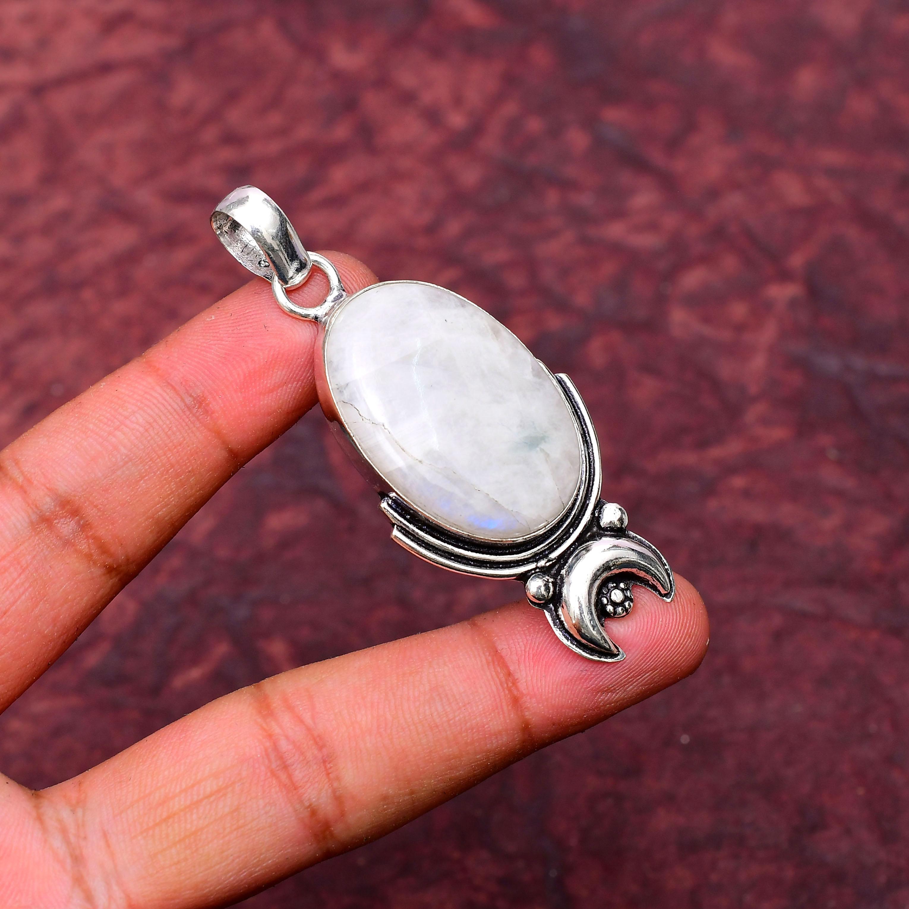 Awesome Rainbow Moonstone Gemstone Pendant: 925 Sterling Silver Handmade Pendant Necklace Jewelry