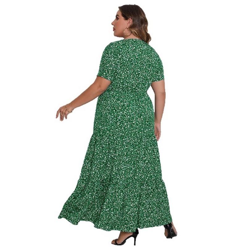 Summer Women's Dress Plus Size Short Sleeve Round Neck Bohemian Beach Dresses