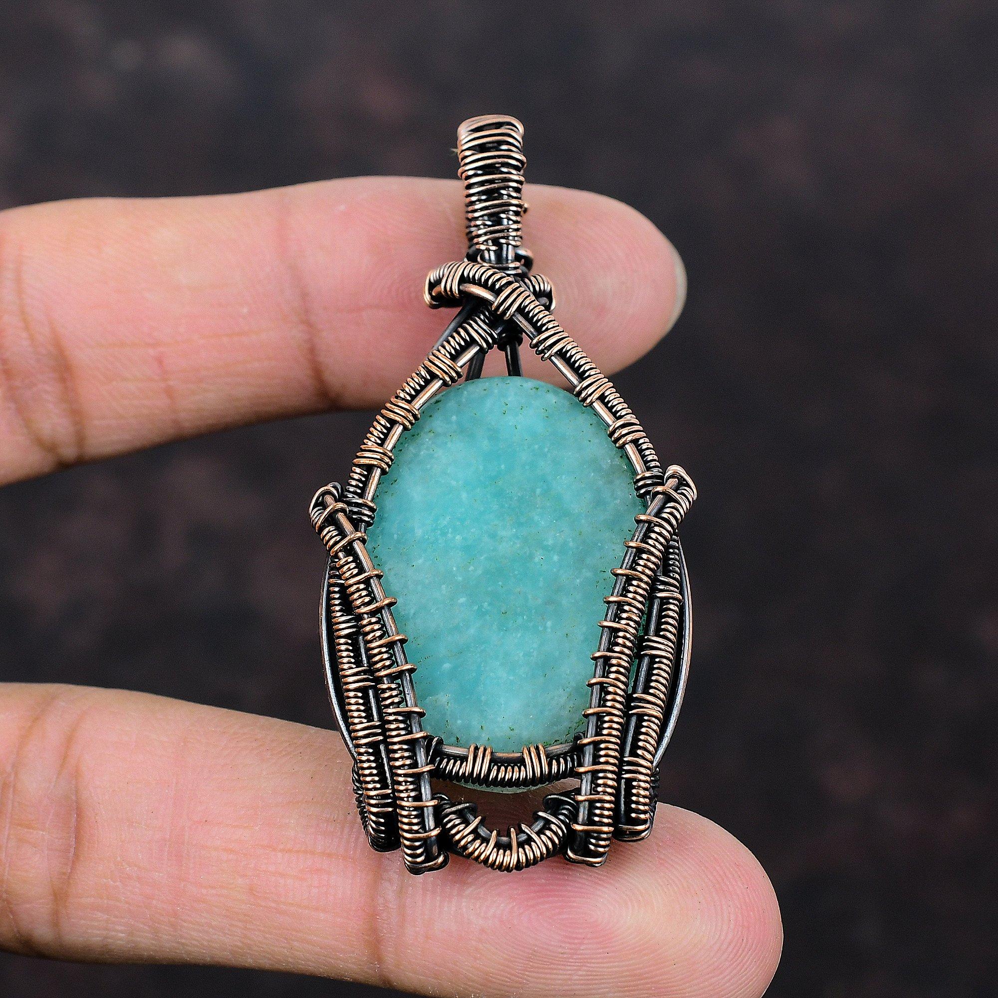 Amazonite Pendant Copper Wire Wrapped Pendant Gemstone Jewelry Women Pendant Handmade Pendant Amazonite Copper Jewelry Special Occasion Gift