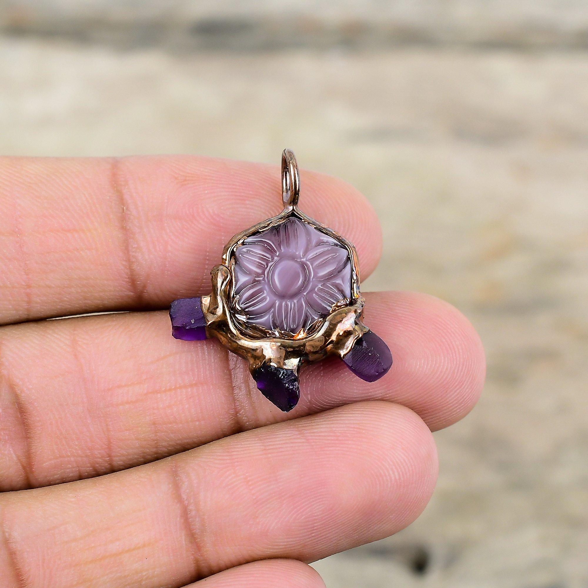 Резной аметист с африканским аметистом, грубый кулон, медный кулон, изготовленный гальваническим методом, новый кулон ручной работы, ювелирные изделия из драгоценного камня, гальванопластика
