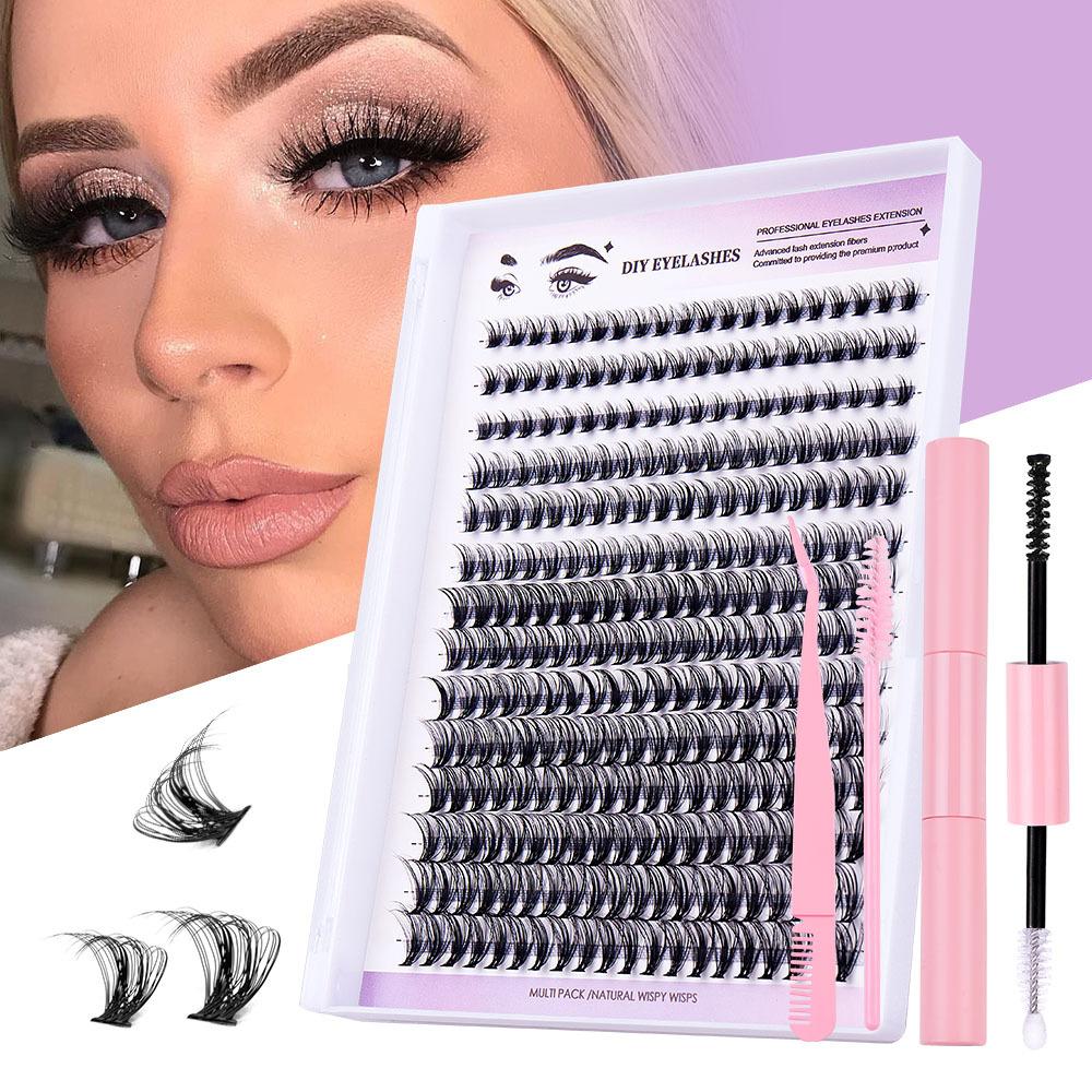 Lash Clusters Kit With Waterproof Strong Hold DIY Lash Extension Kit Lash Bond And Seal And Eyelash Tweezers Makeup